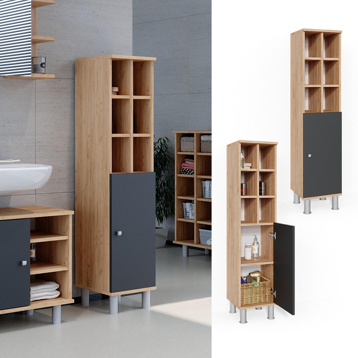 MIDISCHRANK Fynn Anthrazit 30 x 130.6 cm große Tür - Anthrazit, Holzwerkstoff (30/130.6/30cm) - Vicco