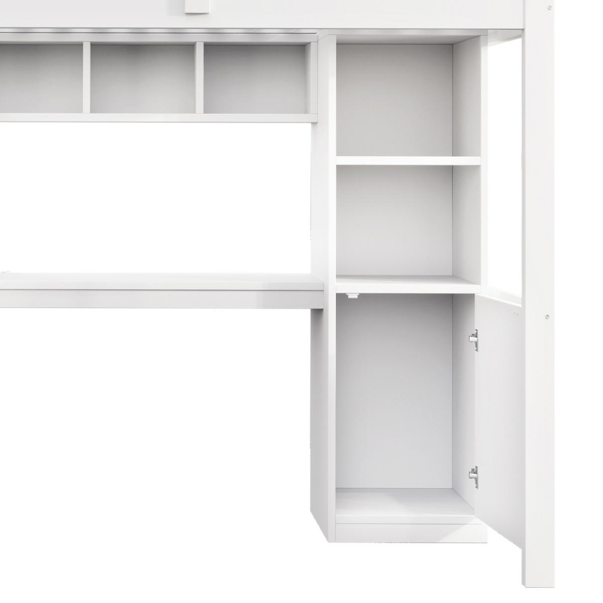 HOCHBETT 90/200 cm in Weiß mit Treppe, Schreibtisch, Regalen, Schränken, LED und Steckdosen aus Holz - Weiß, Holzwerkstoff - STILVORA