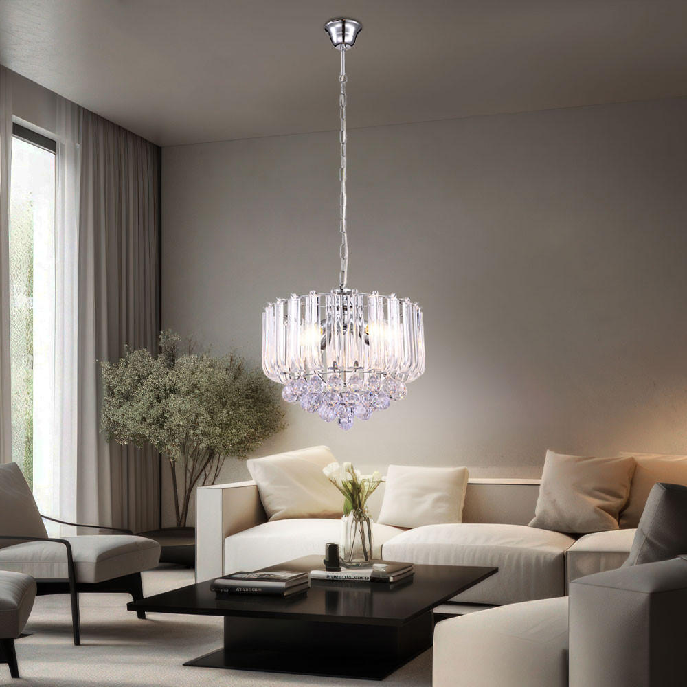 KRONLEUCHTER MINNESOTA Metall Kristall Silber - Silberfarben, Metall (35/35/90cm) - Globo Lighting