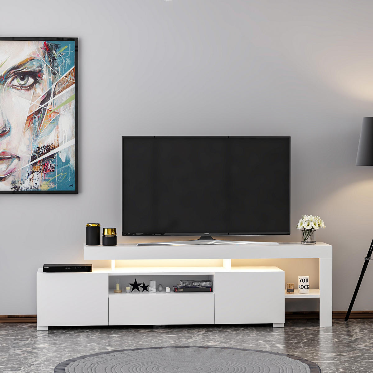 TV-LOWBOARD Weiß mit LED Beleuchtung Hochglanz 9048 - Weiß, Holzwerkstoff (192/53/37cm) - moebel17