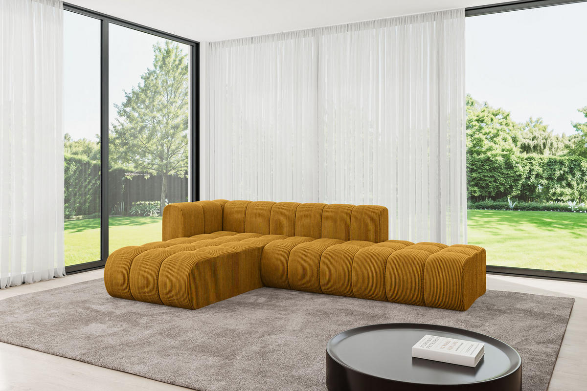 ECKSOFA modulares Sofa Zuvon-L1 - 296x177x70 cm Senfgelb - Currygelb, Holzwerkstoff/Textil (296/177cm) - ALTDECOR