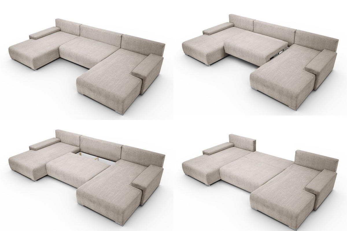 WOHNLANDSCHAFT Lauren in U-Form 348 x 188 cm, 5 Sitzer, Bettzeugablage, Big Sofa, Eckcouch, Cord, beige - Beige, Kunststoff (348/93/188cm) - Margaret Hadas24