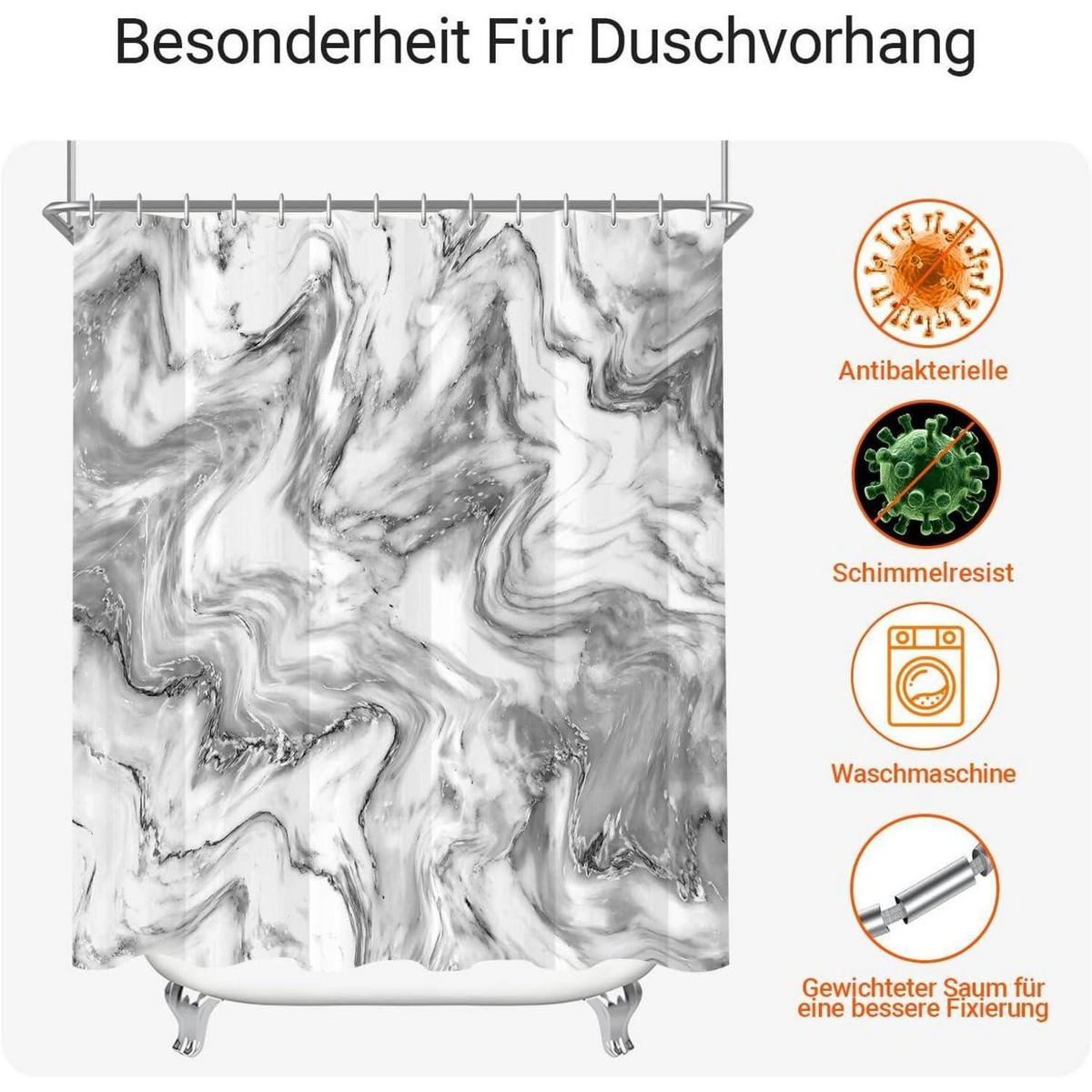 DUSCHVORHANG Marmoroptik 180 x 200 cm Wasserabweisend Waschbar - Multicolor, Textil (180/200cm)
