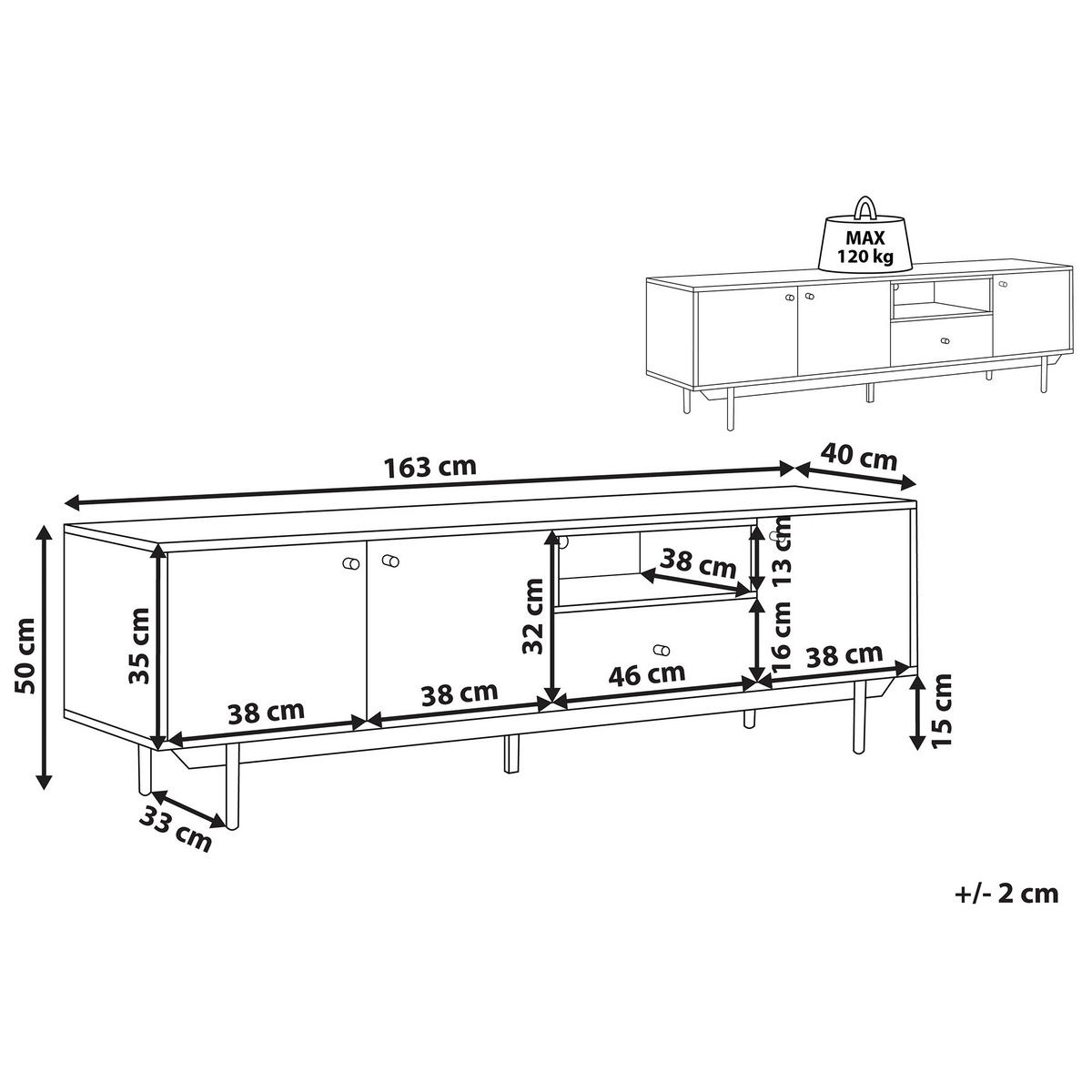 TV-MÖBEL Hellbraun, Weiß, Schwarz ITACA 40/163/50 cm - Hellbraun, Holzwerkstoff (163/50/40cm) - Beliani