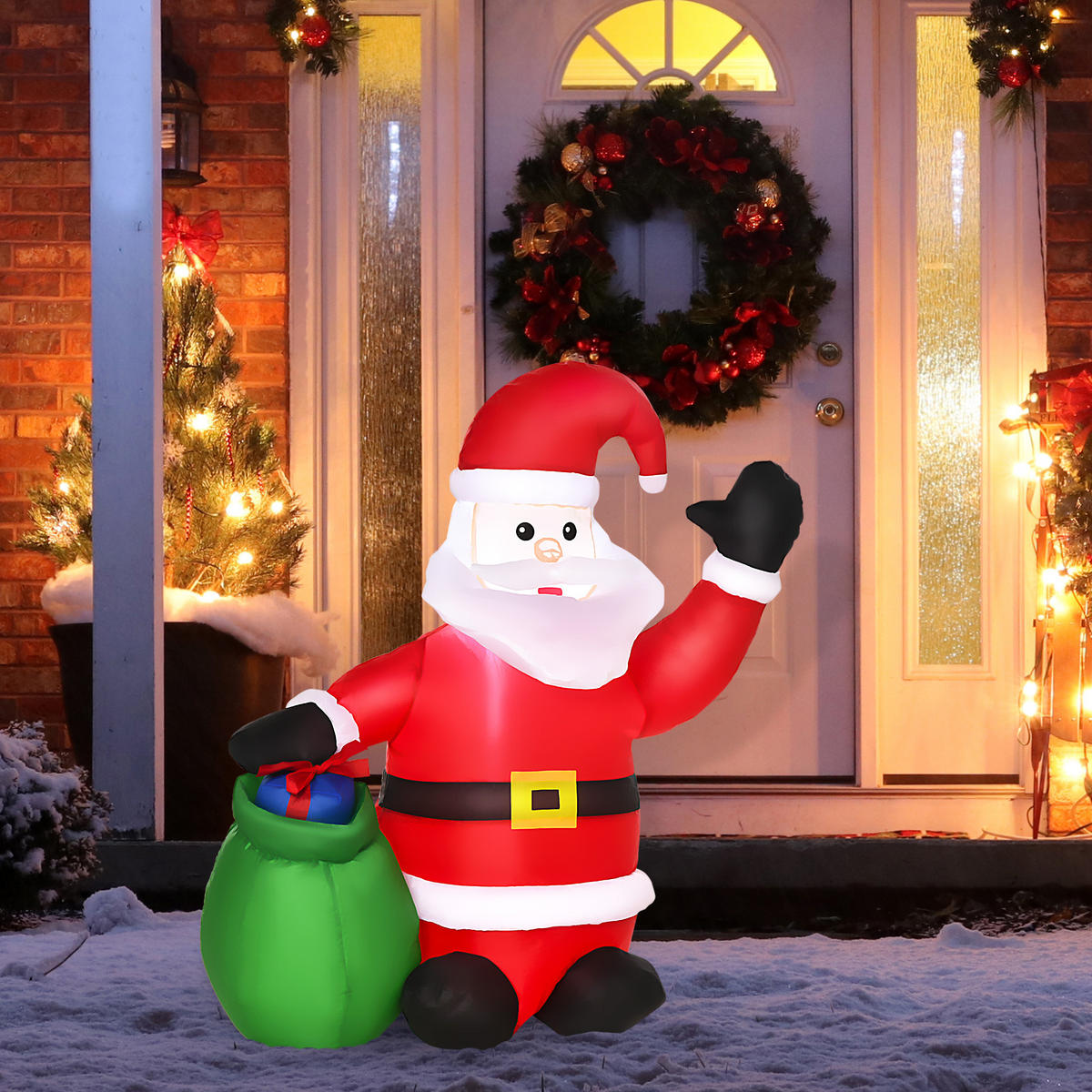 HOMCOM Aufblasbar Weihnachtsmann Schneemann Weihnachtsdeko LED Beleuchtet - Rot, Kunststoff (45/120/70cm) - HOMCOM
