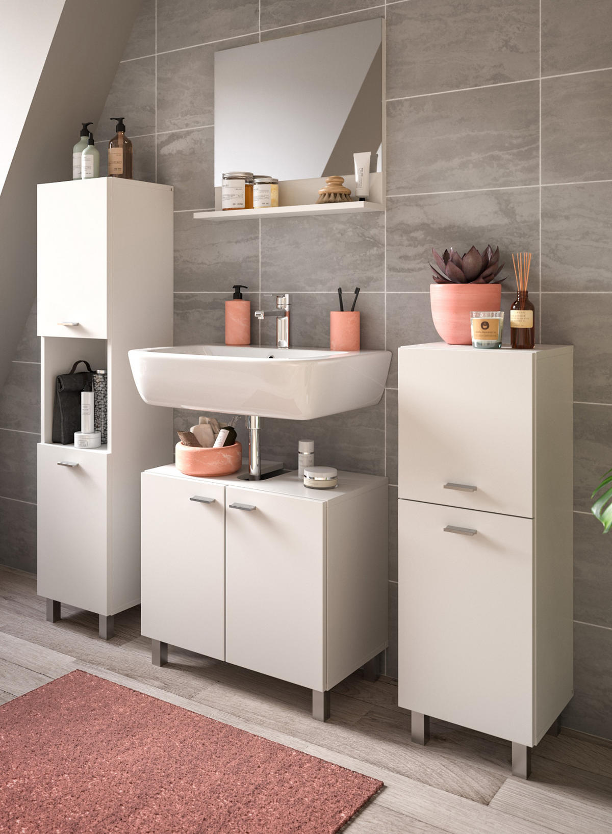 BADMÖBEL-SET weiß 4-teilig 140 cm, Kombination hängend oder stehend - Weiß, Glas/Holzwerkstoff (137/186/33cm) - Inn.Furn