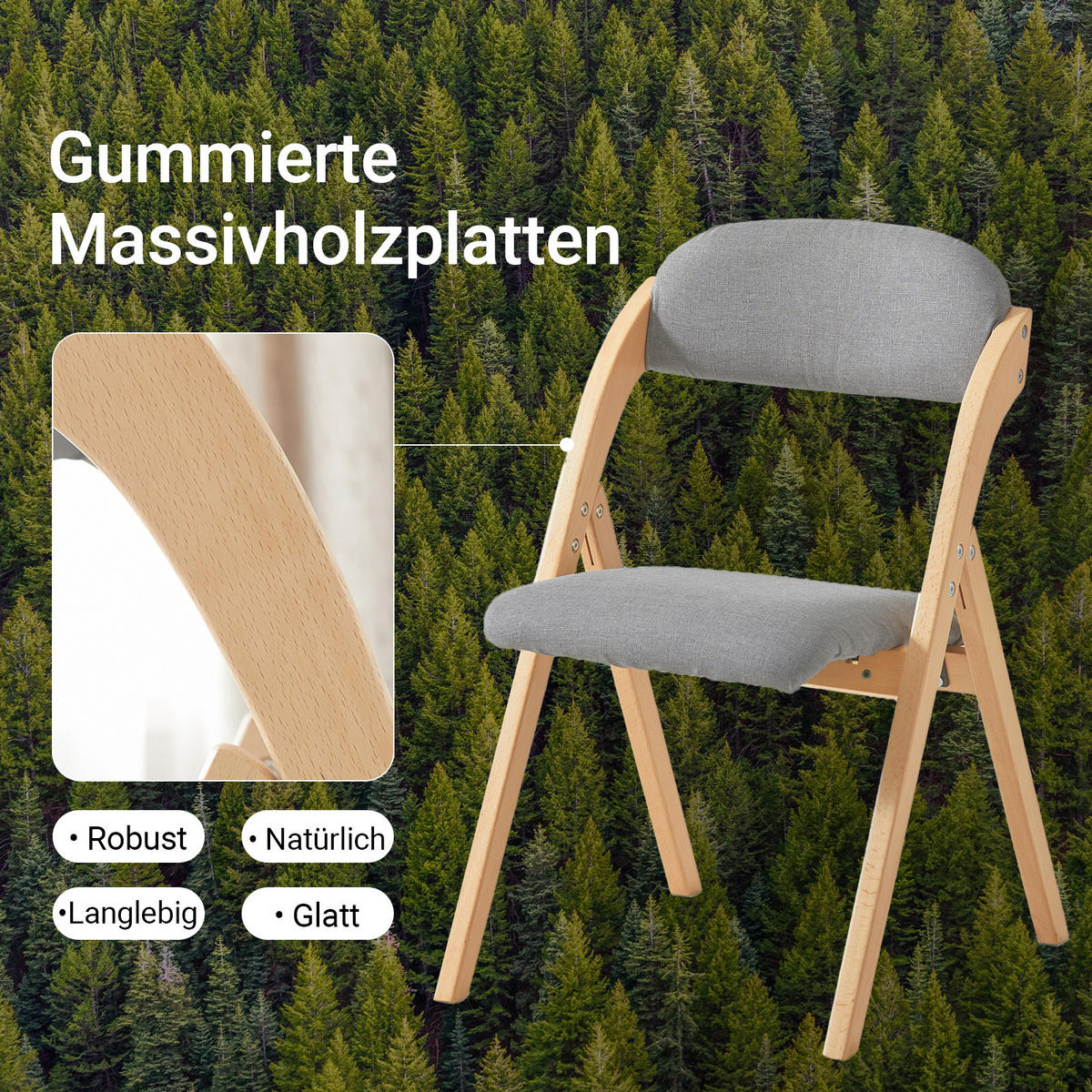 KLAPPSTUHL Buche Gepolstert, 47.5x77x59cm, Grau - Grau, Holz (47/93/8cm) - SoBuy
