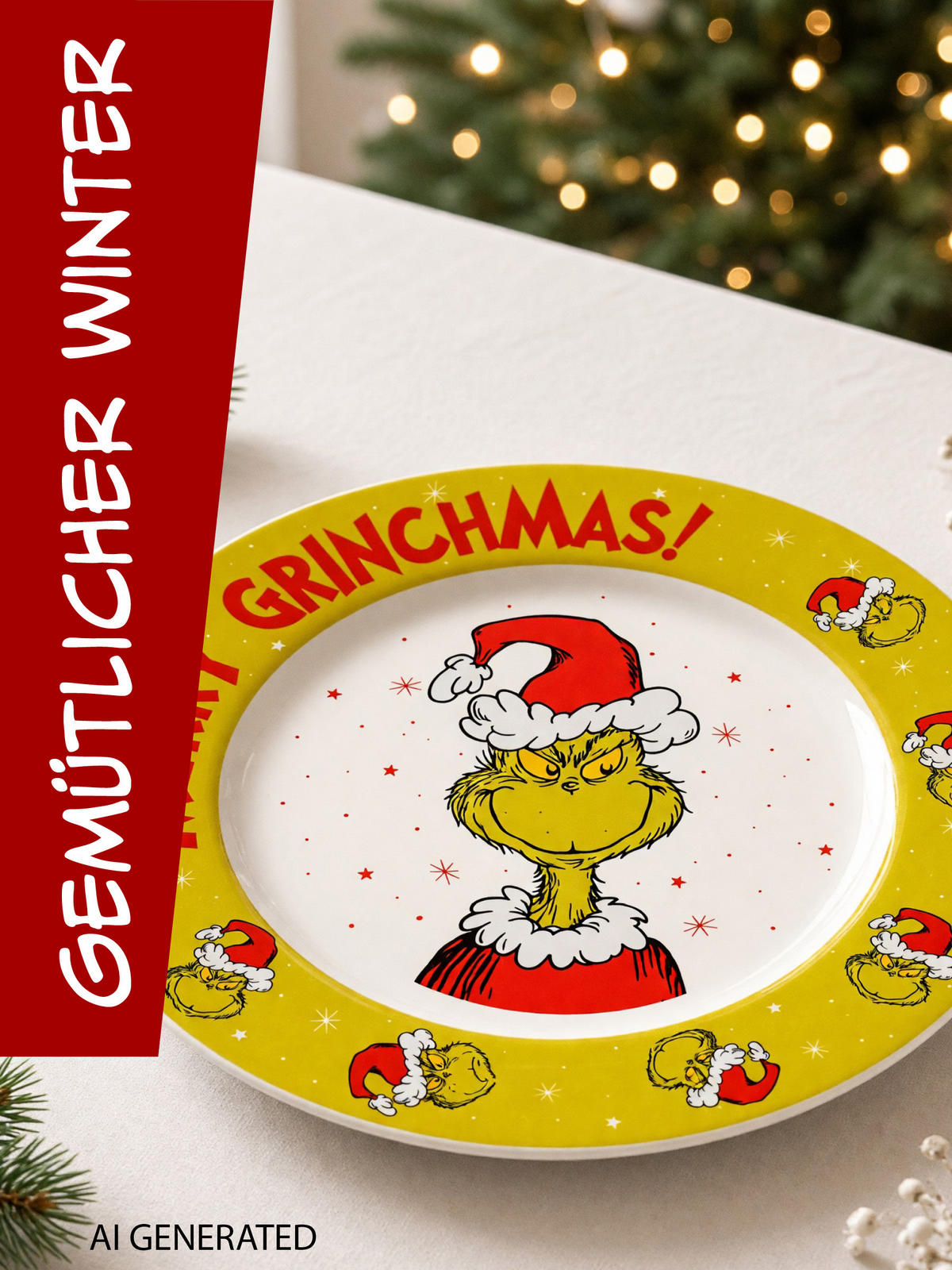 PLATZTELLER The Grinch Merry Grinchmas Grün 26,5 cm - Grün, Keramik (26.5cm) - United Labels