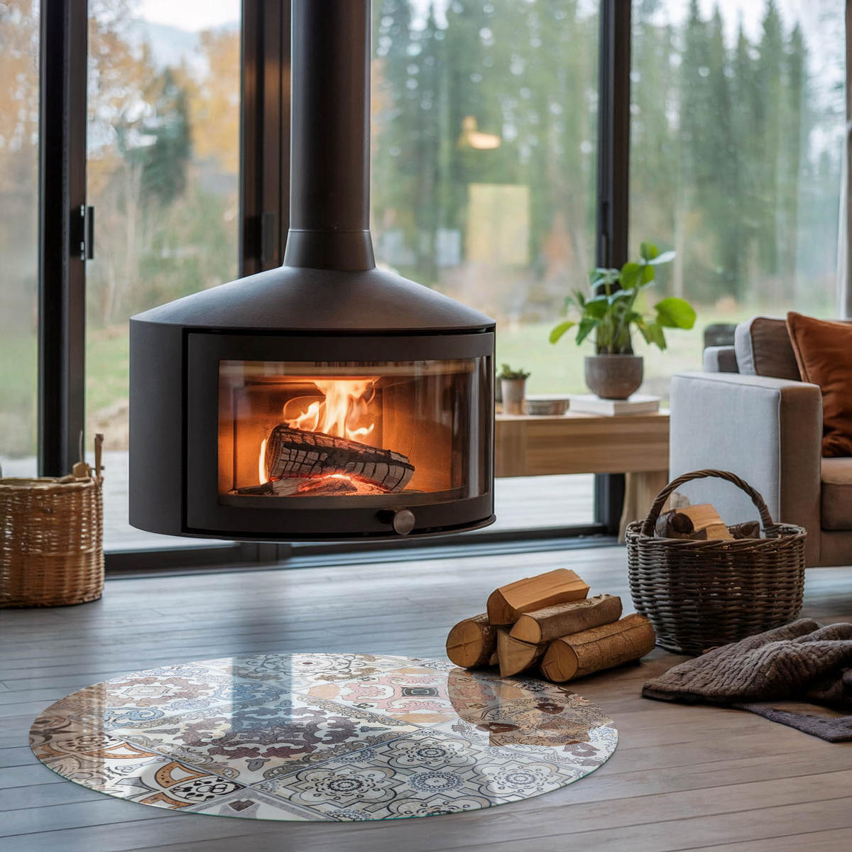GLASPLATTE für Kamin Ø 100 cm - Grau, Glas (100/100/0.4cm) - TULUP