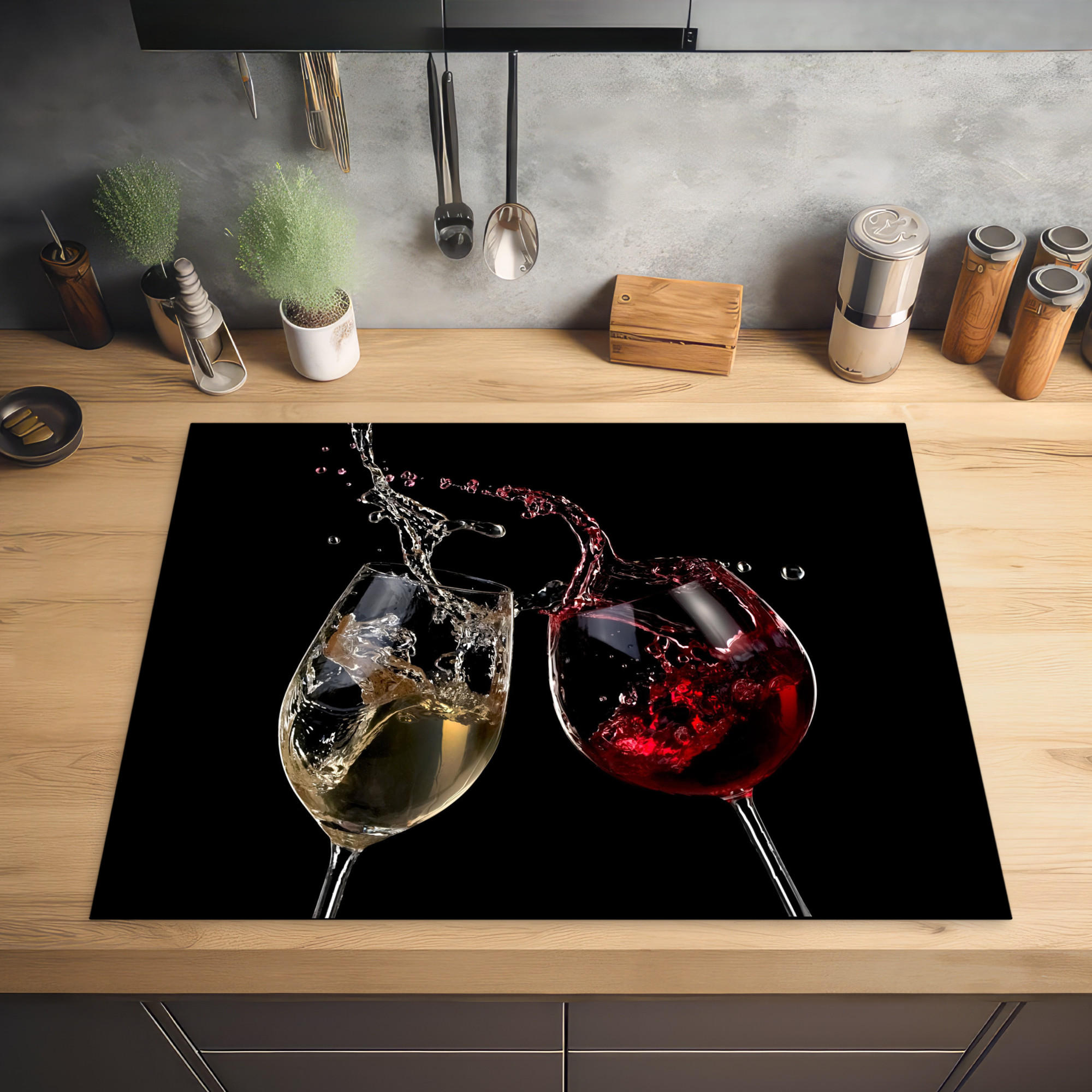 HERDABDECKPLATTE Rotwein - Weißwein - Glas - Schwarz 77x59 cm - Weinrot, Kunststoff (77/0.2/59cm) - MuchoWow