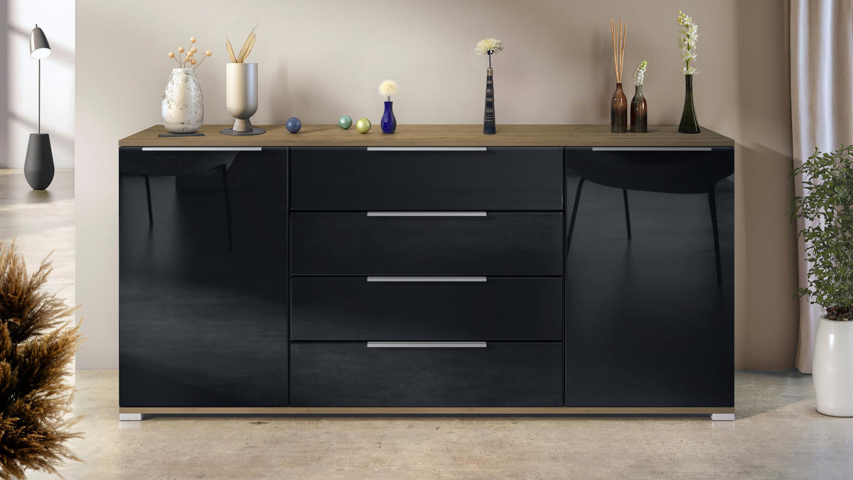 SIDEBOARD Linio Schwarz Hochglanz - Schwarz Hochglanz, Holzwerkstoff (166.5/75.5/35cm) - Vladon