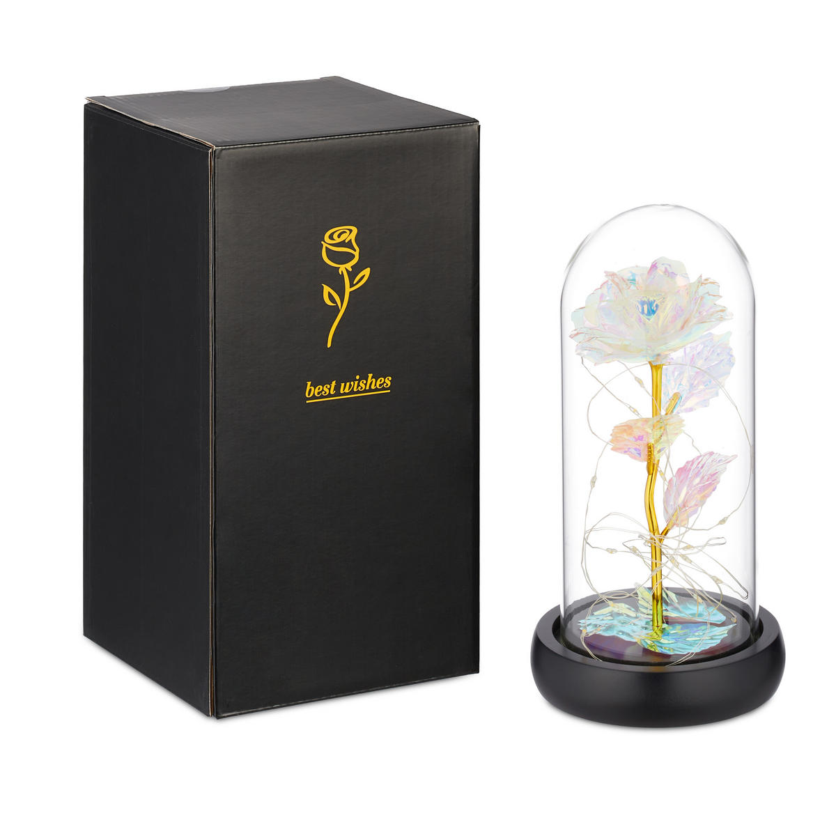 EWIGE Rose - Multicolor, Glas/Holz (11/22/11cm) - Relaxdays