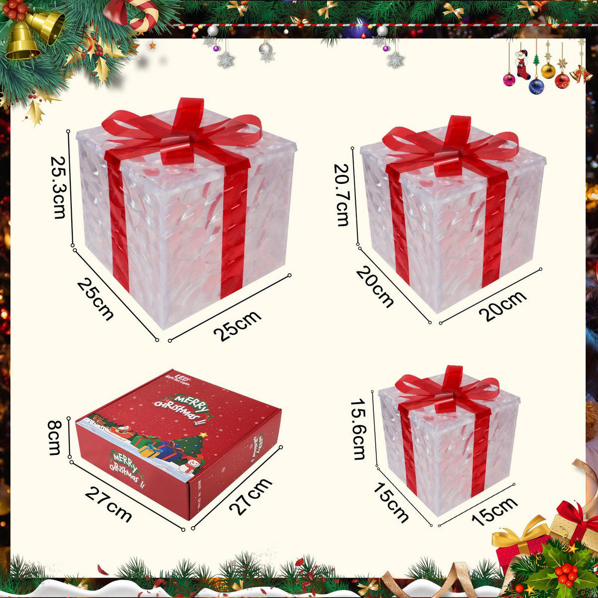 WEIHNACHTSGESCHENKBOX BREMEN Ⅲ 25/1/25 cm - Rot, Kunststoff (25/25/25cm) - Nettlife