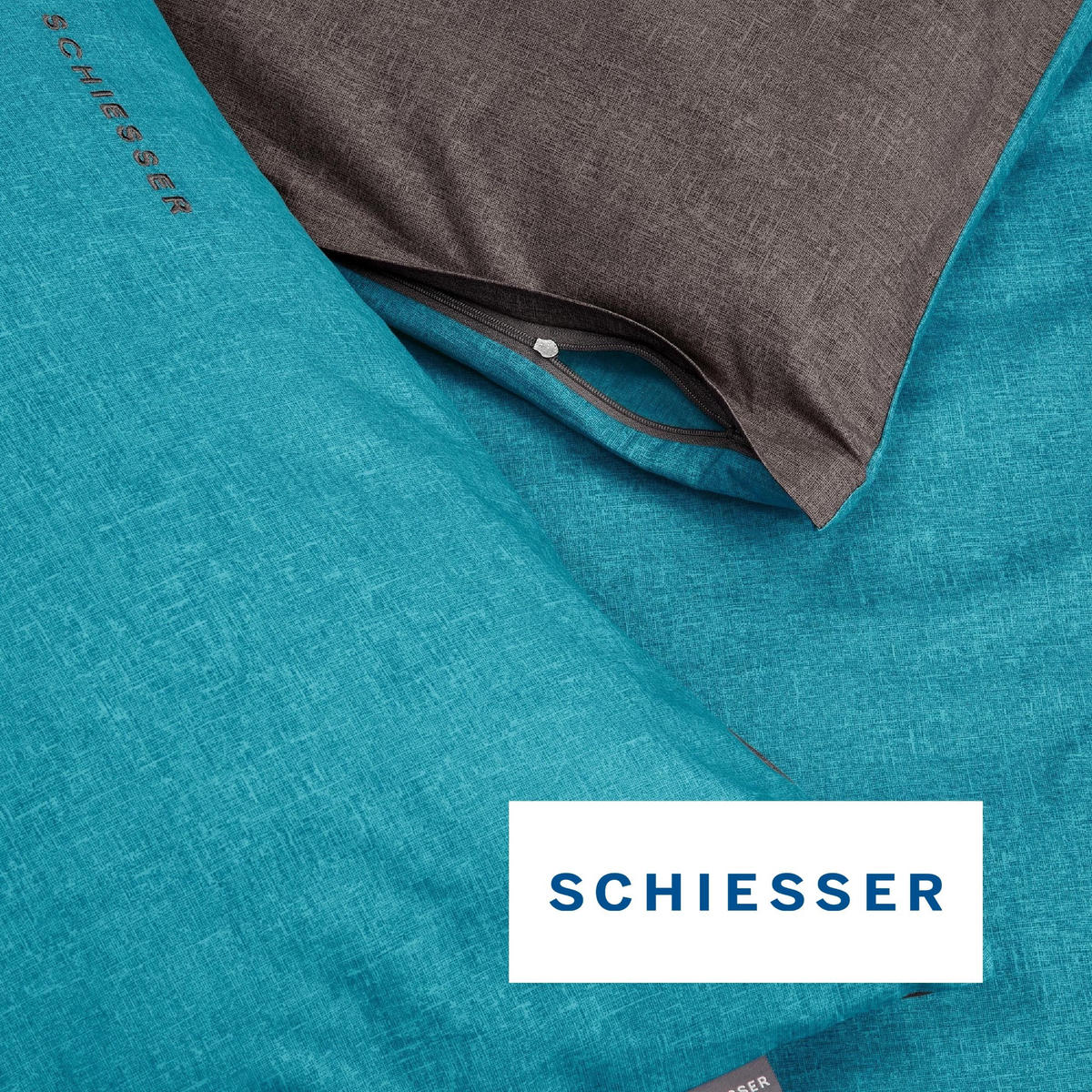 BETTWÄSCHESET Doubleface Renforcé 2-teilig 135x200 cm Türkis-Dunkelgrau - Türkis/Dunkelgrau, Textil (135/200cm) - SCHIESSER