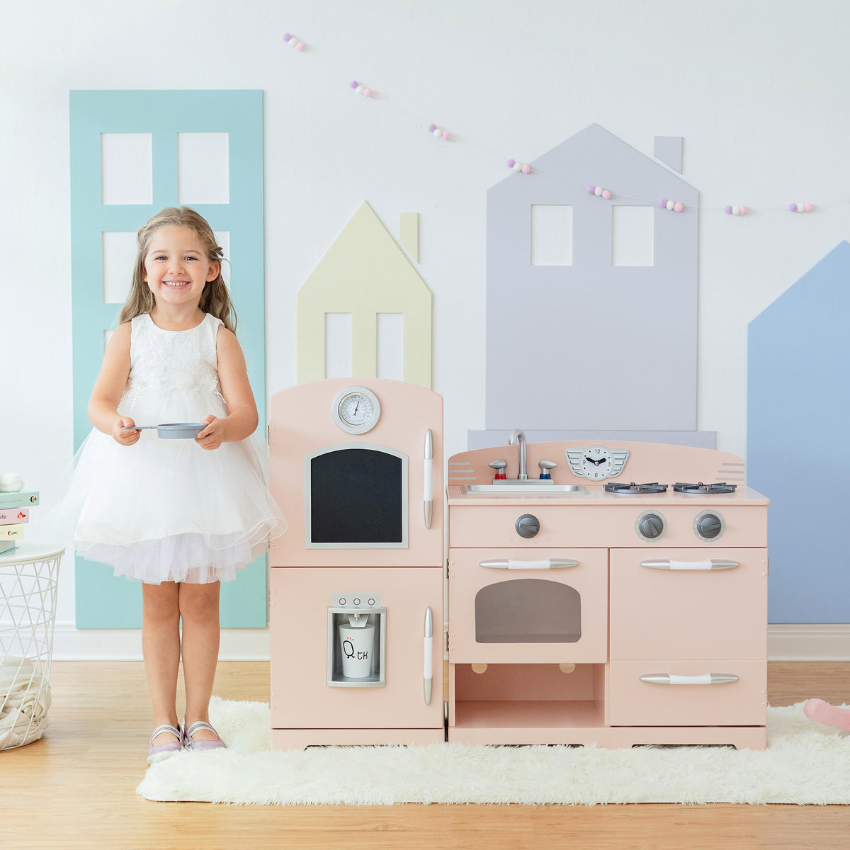 KINDERKÜCHE aus Holz, Rosa, 79cm - Pink, Holz (102.6/31.4/79.4cm) - Teamson Kids