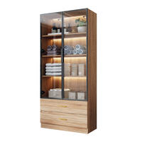 BADSCHRANK in Braun Highboard mit LED-Lichtleiste Glastür 2 große Schubladen 2 Türen , B75/T34.5/H170cm - Braun, Glas/Holzwerkstoff (75/170/34.5cm) - STILVORA