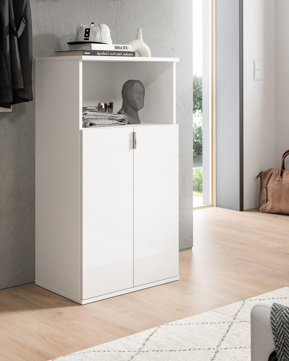 KOMMODE weiß Hochglanz 61 x 110 cm, Mehrzweckkommode mit 5 Fächern - Chromfarben/Weiß Hochglanz, Holzwerkstoff/Kunststoff (61/110/37cm) - Inn.Furn