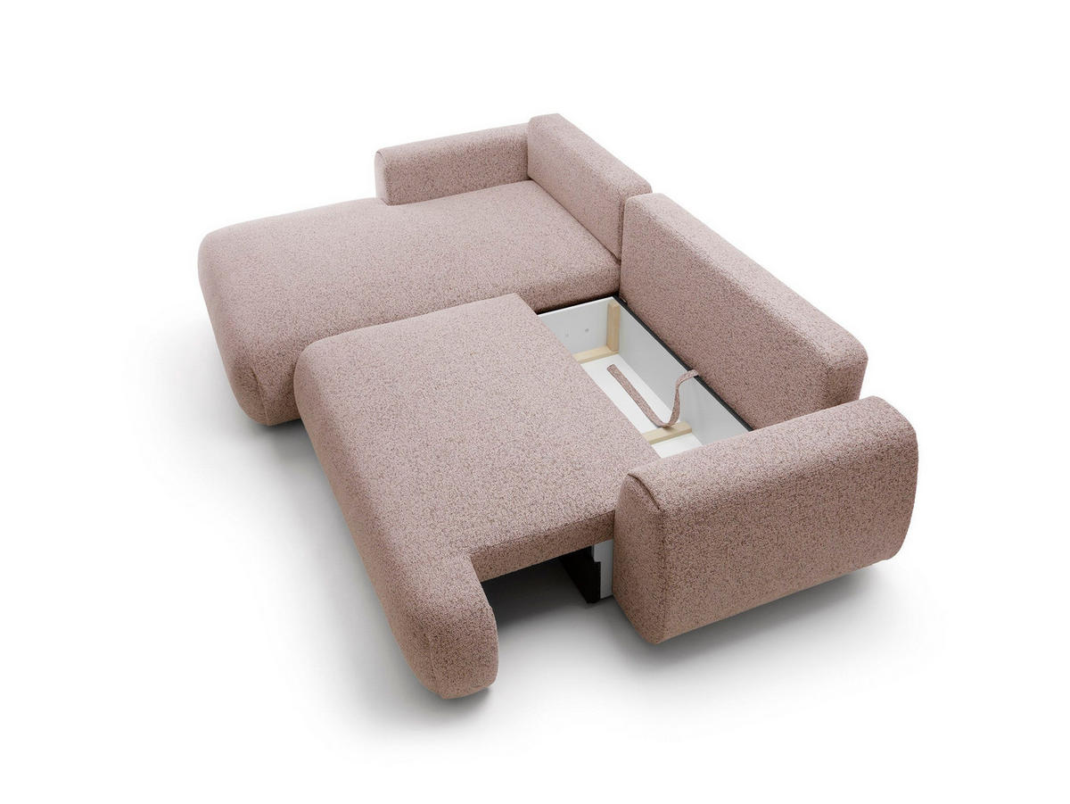 ECKSOFA ZEST Rosa Geflochtener Stoff mit Schlaffunktion - Rosa, Holz (270/167cm) - MASSENO