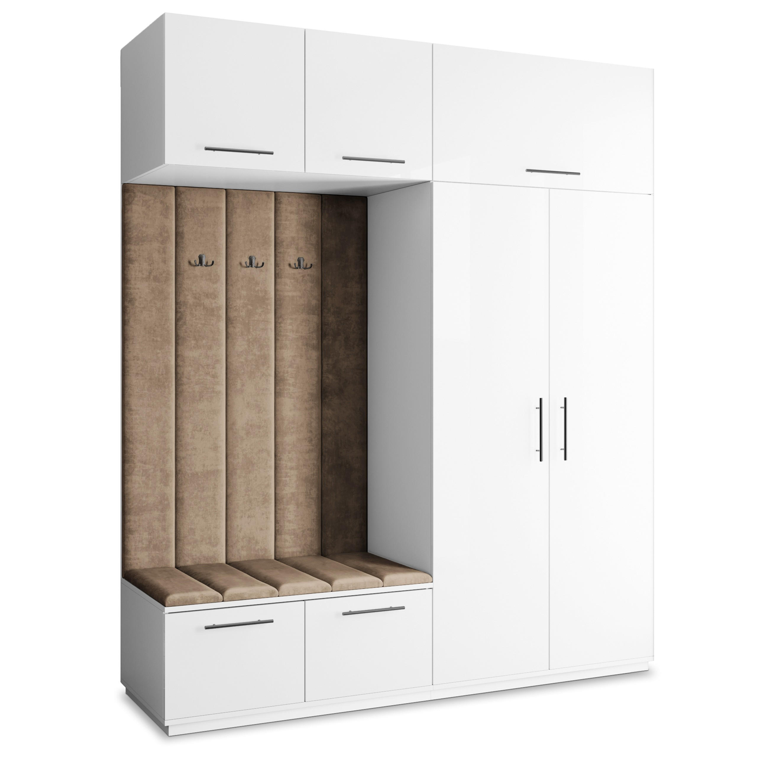 Masseno Garderobenschrank Weiß, Mokka 200x240x60 cm