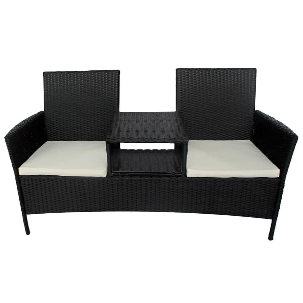 GARTENSOFA 2-Sitzer mit Teetisch Poly Rattan Schwarz - Schwarz, Holz (152/85/62cm) - furnicato