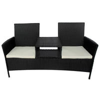 GARTENSOFA 2-Sitzer mit Teetisch Poly Rattan Schwarz - Schwarz, Holz (152/85/62cm) - furnicato
