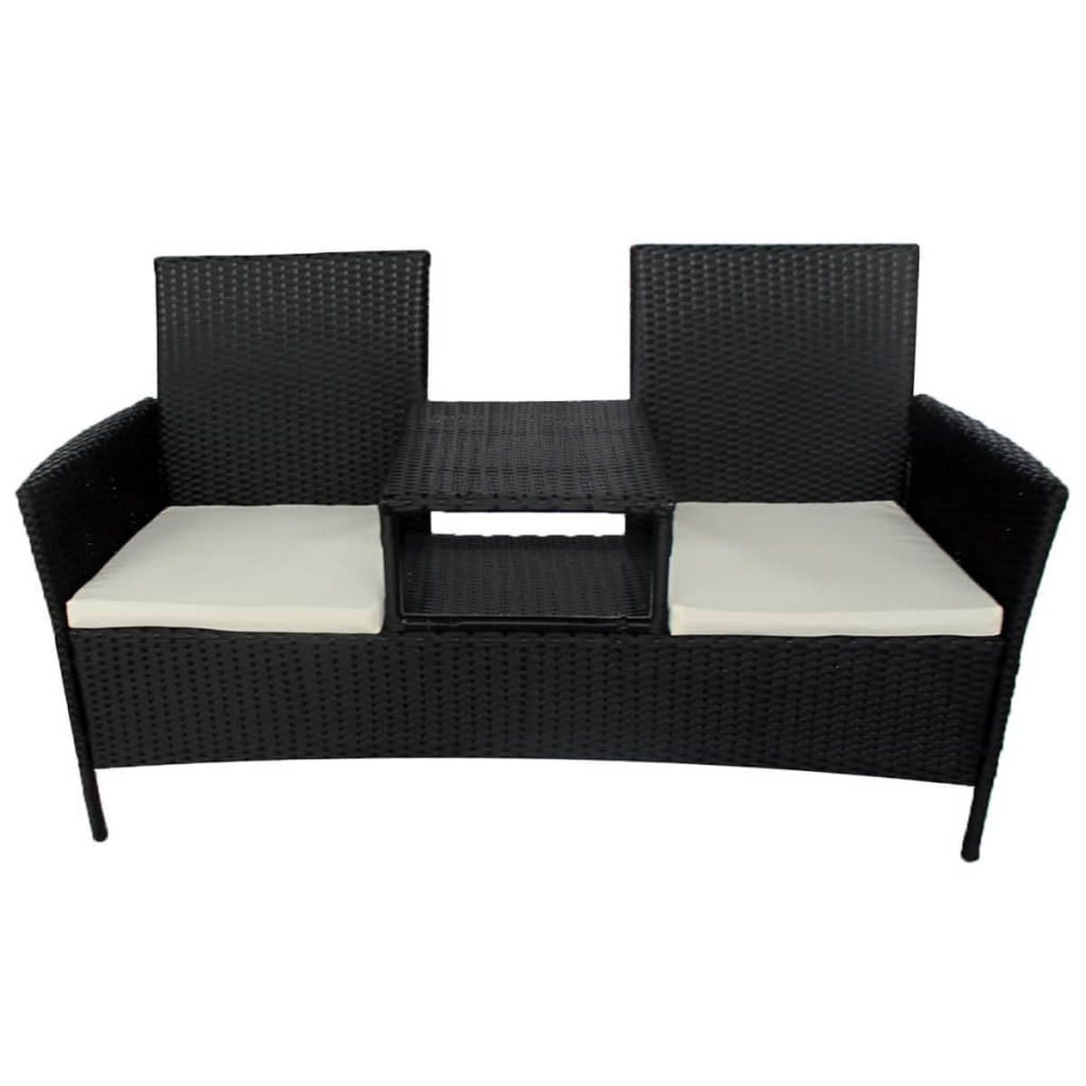 GARTENSOFA 2-Sitzer mit Teetisch Poly Rattan Schwarz - Schwarz, Holz (152/85/62cm) - furnicato