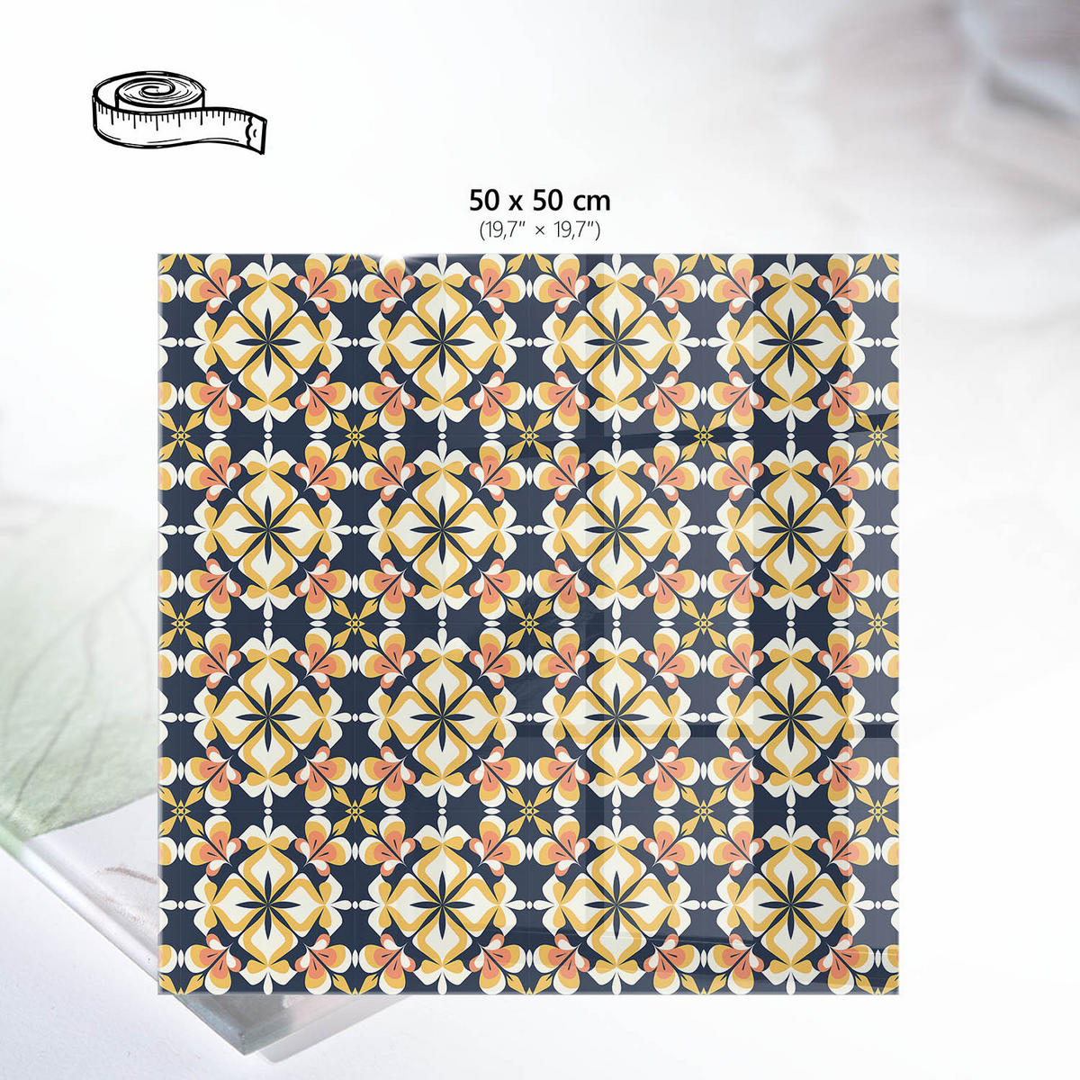 TISCHPLATTE 50x50 cm – Blumensymmetrie - Grau, Glas (50/50/0.4cm) - Wallfluent