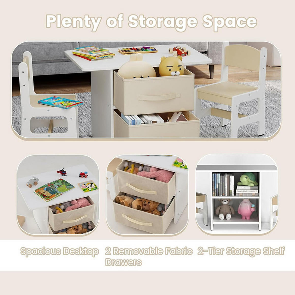 KINDERTISCHE mit Stühlen beige(3-tlg) - Beige, Holzwerkstoff (71/50/48cm) - COSTWAY