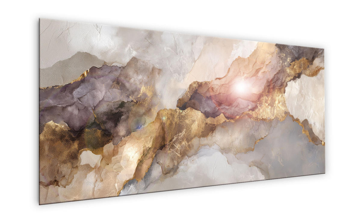 GLASBILD 125x50 cm abstrakte Kunst gold - Beige, Glas (125/50cm) - artissimo