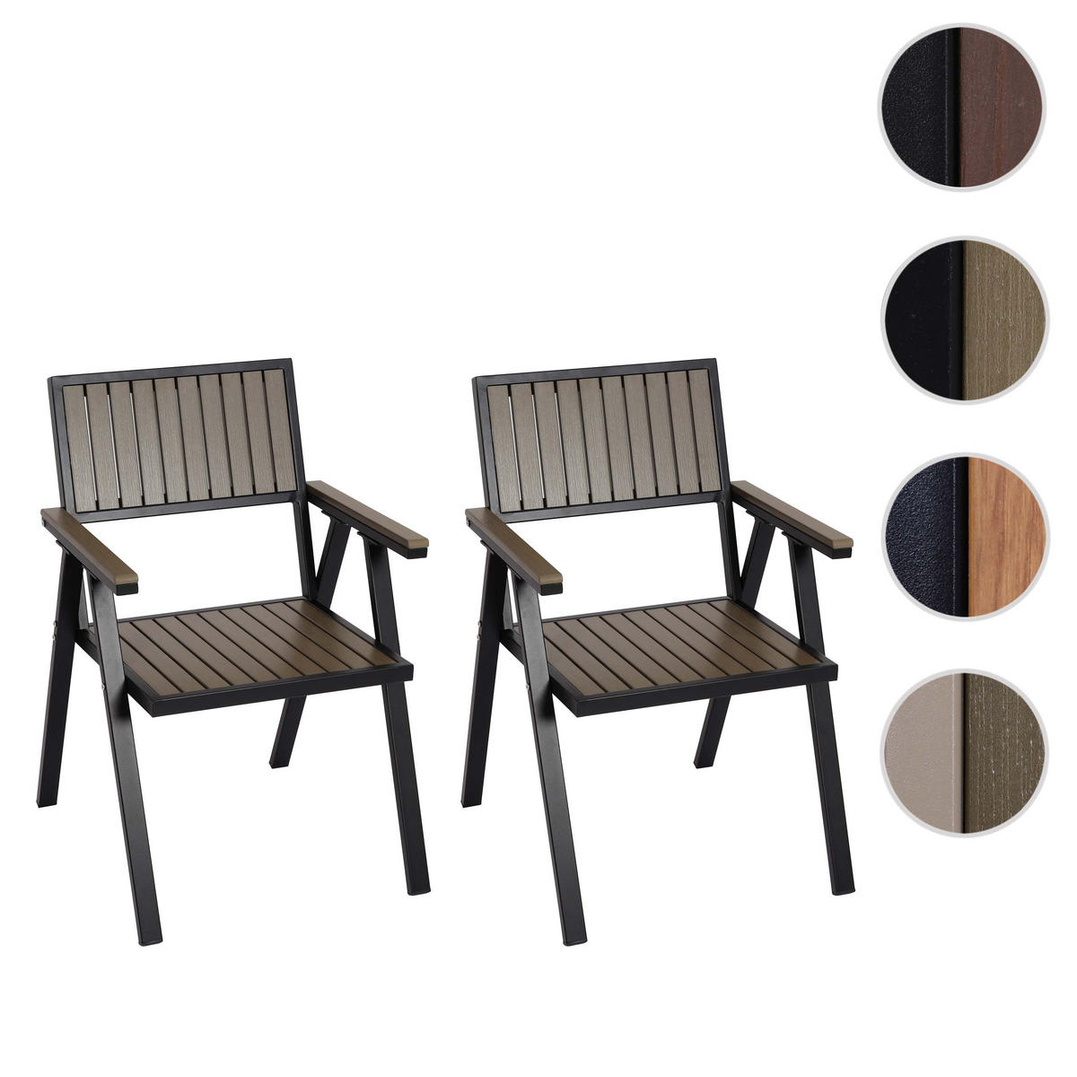 GARTENSTUHL 2er-Set HxBxT 87x57x53cm Sitzhöhe 43cm Outdoor-Beschichtung Aluminium Holzoptik Gestell Schwarz Grau - Grau, Kunststoff (57/87/53cm) - PROREGAL