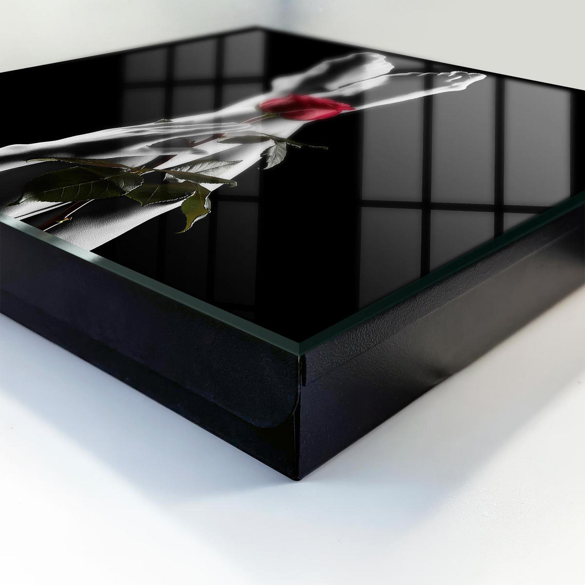 SCHLÜSSELBOX Schwarz 30x30 cm- Türöffnung nach rechts - Die Eleganz einer Rose - Schwarz, Metall (30/30/5cm) - TULUP