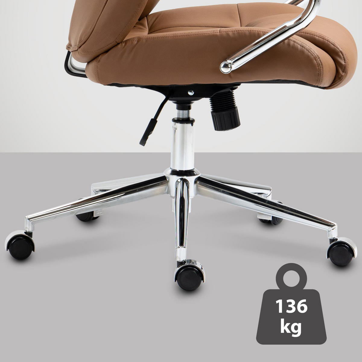 BÜROSTUHL Kyron Echtleder hellbraun - Hellbraun/Chromfarben, Leder/Metall (64/130/79cm) - TPFLiving