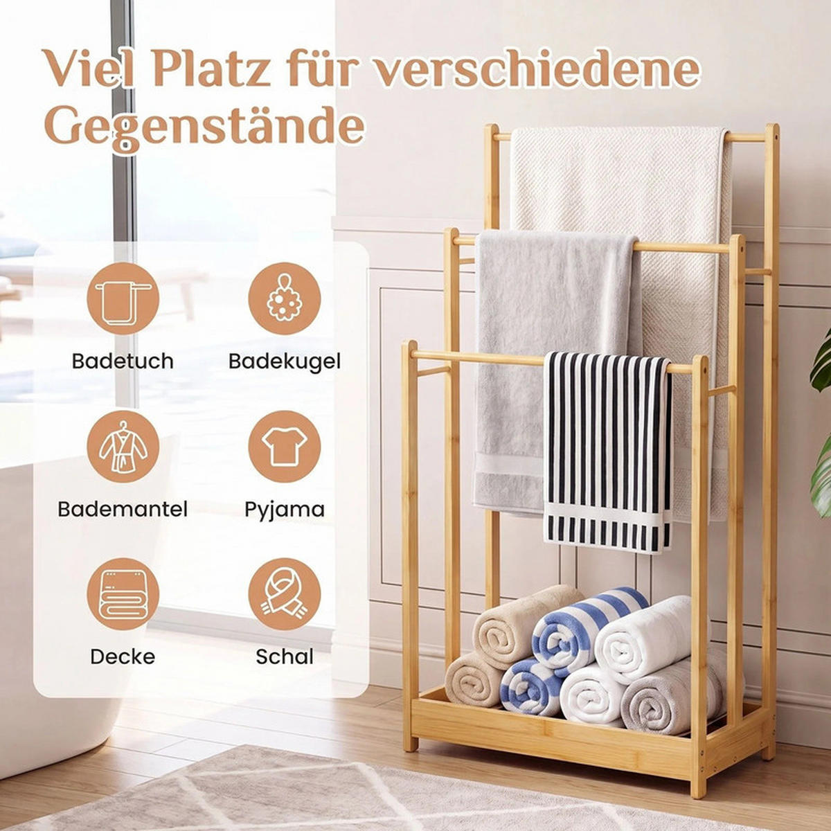 HANDTUCHHALTER aus Holz natur - Naturfarben, Naturmaterialien (45/86/22cm) - COSTWAY