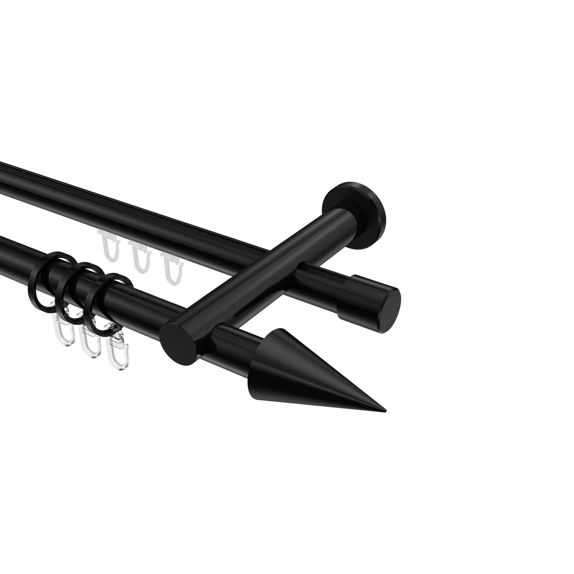 RUNDROHR-INNENLAUF-GARDINENSTANGEN-SET Platon Savio 260 cm (geteilt in 2 x 130 cm), 2-läufig, 20 mm Ø Schwarz - Schwarz, Metall (260cm) - INTERDECO