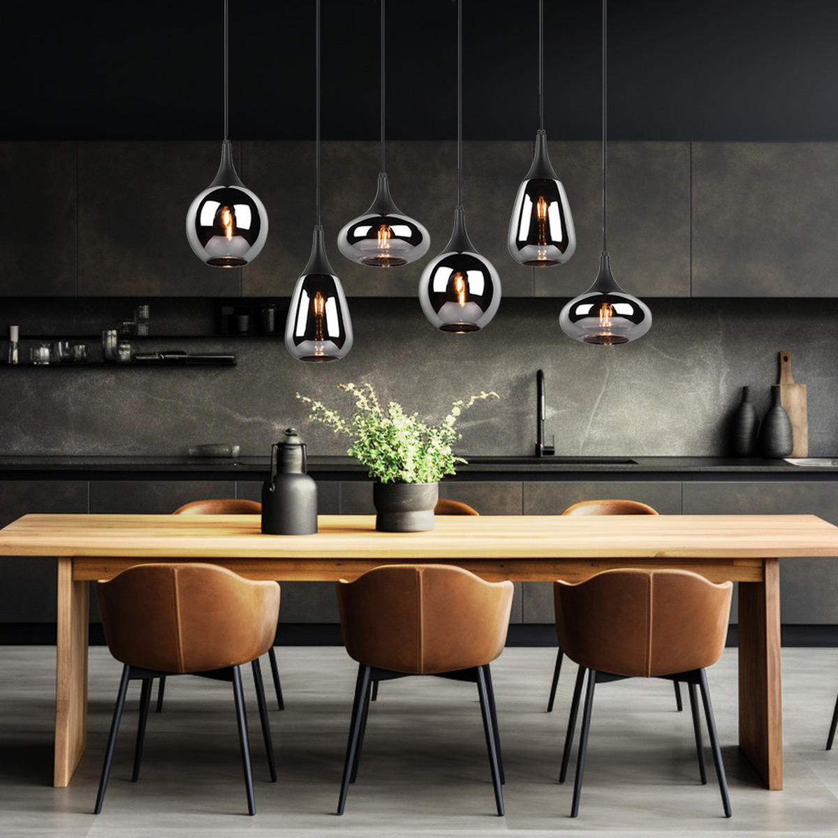 HÄNGELEUCHTE Metall Schwarz Glas Chrom 6-flammig - Schwarz, Glas (93/34/150cm)