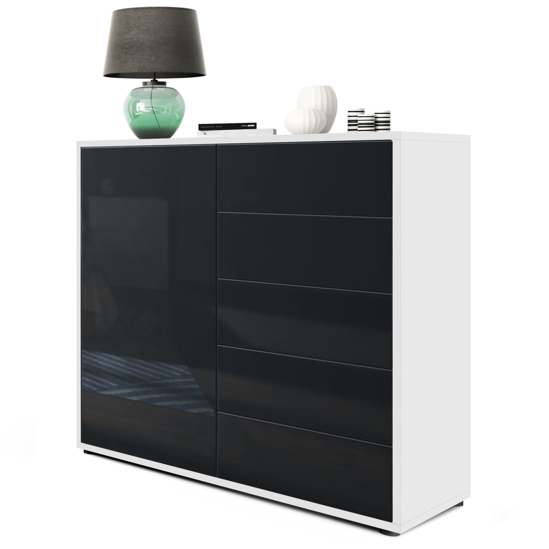 Vladon Kommode Schwarz Hochglanz 79x74x36 cm