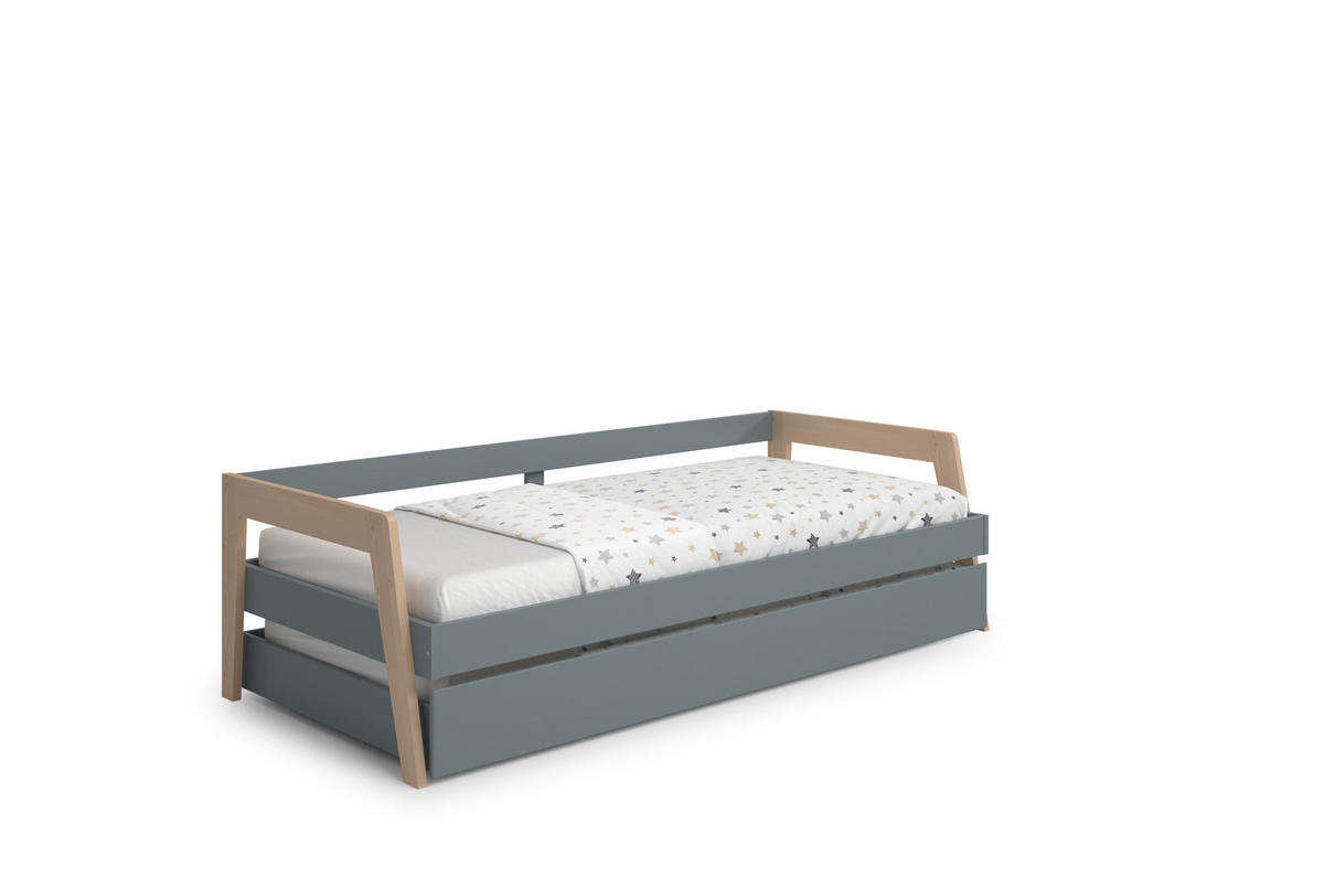BETT 90x200 cm mit Schublade Bett 90x190 cm 96,4/210,4/59,5 cm - Grün, Holz - Calicosy