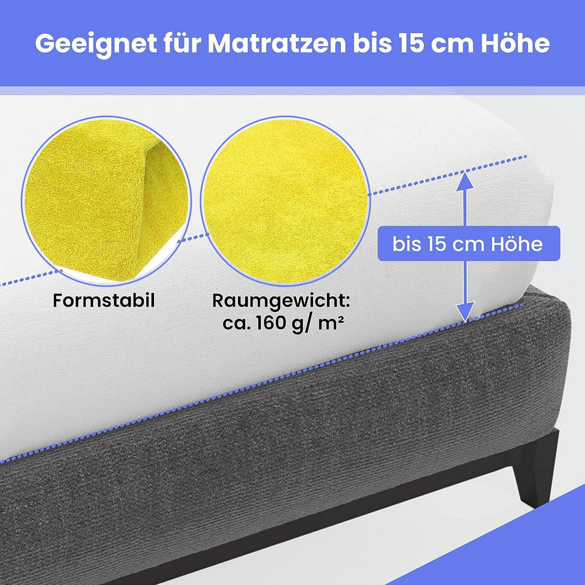 SPANNBETTLAKEN 160/200 cm, Frottee Elastisch 100 % Baumwolle Gelb - Gelb, Textil (160/200cm) - Best For Home