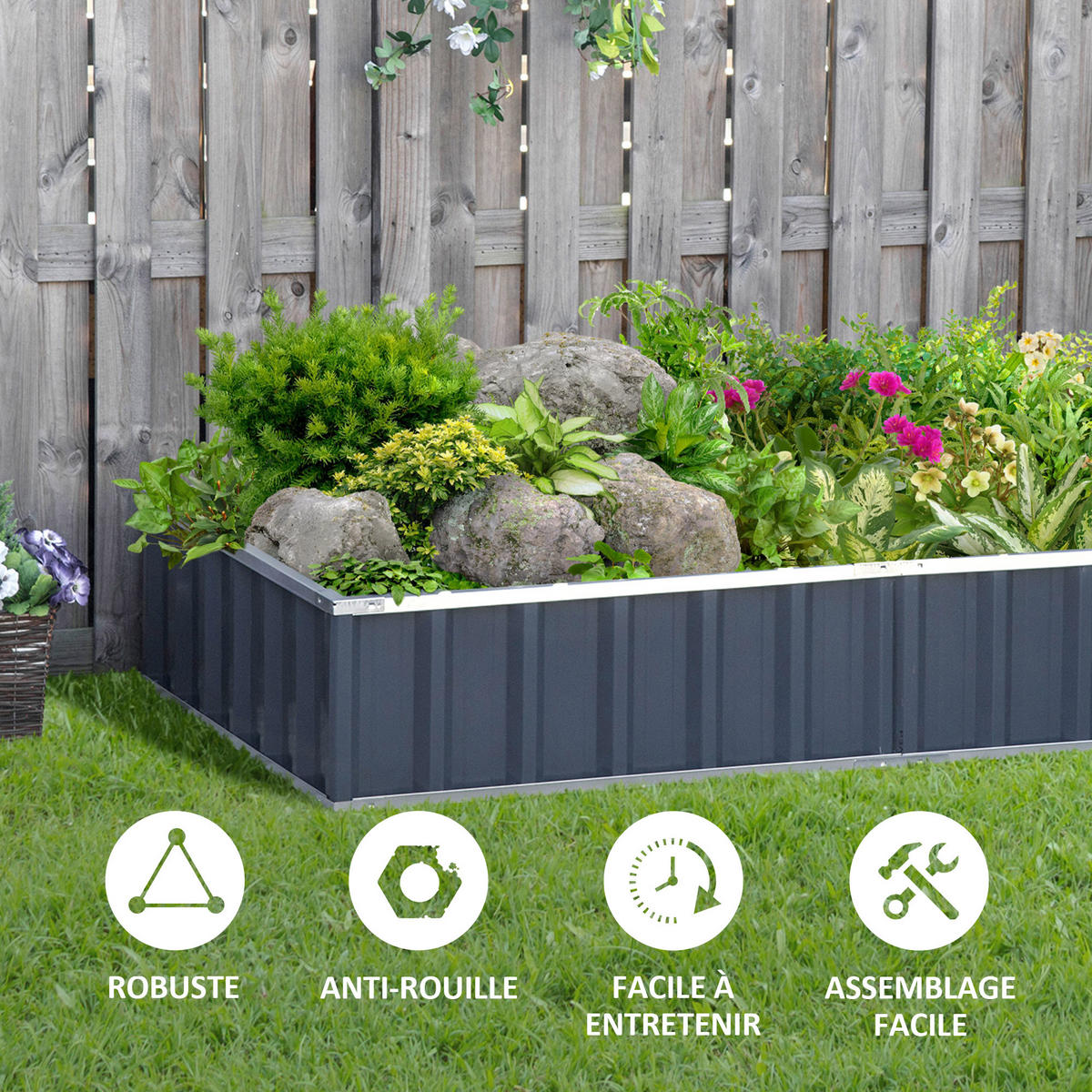 HOCHBEET DE-12109 modular 174/90/30 cm, Montage ohne Werkzeug Anthrazit - Grau, Metall (174/30/90cm) - ComfortXL