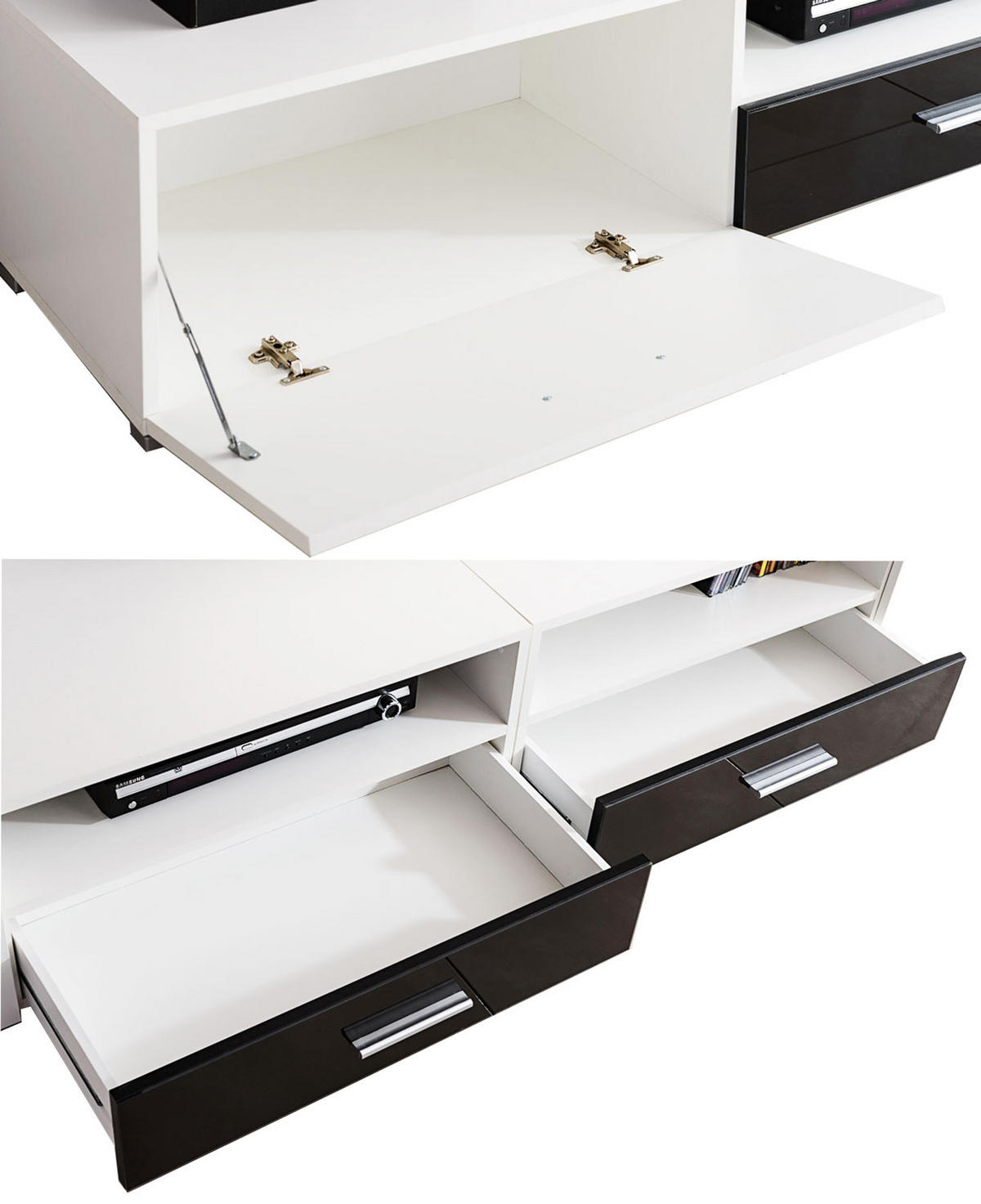 WOHNWAND 6-TEILIG Torino / weiß / schwarz Hochglanz 290 / 45 / 195cm - Schwarz/Weiß, Holzwerkstoff/Kunststoff (290/195/45cm) - Feldmann-Wohnen