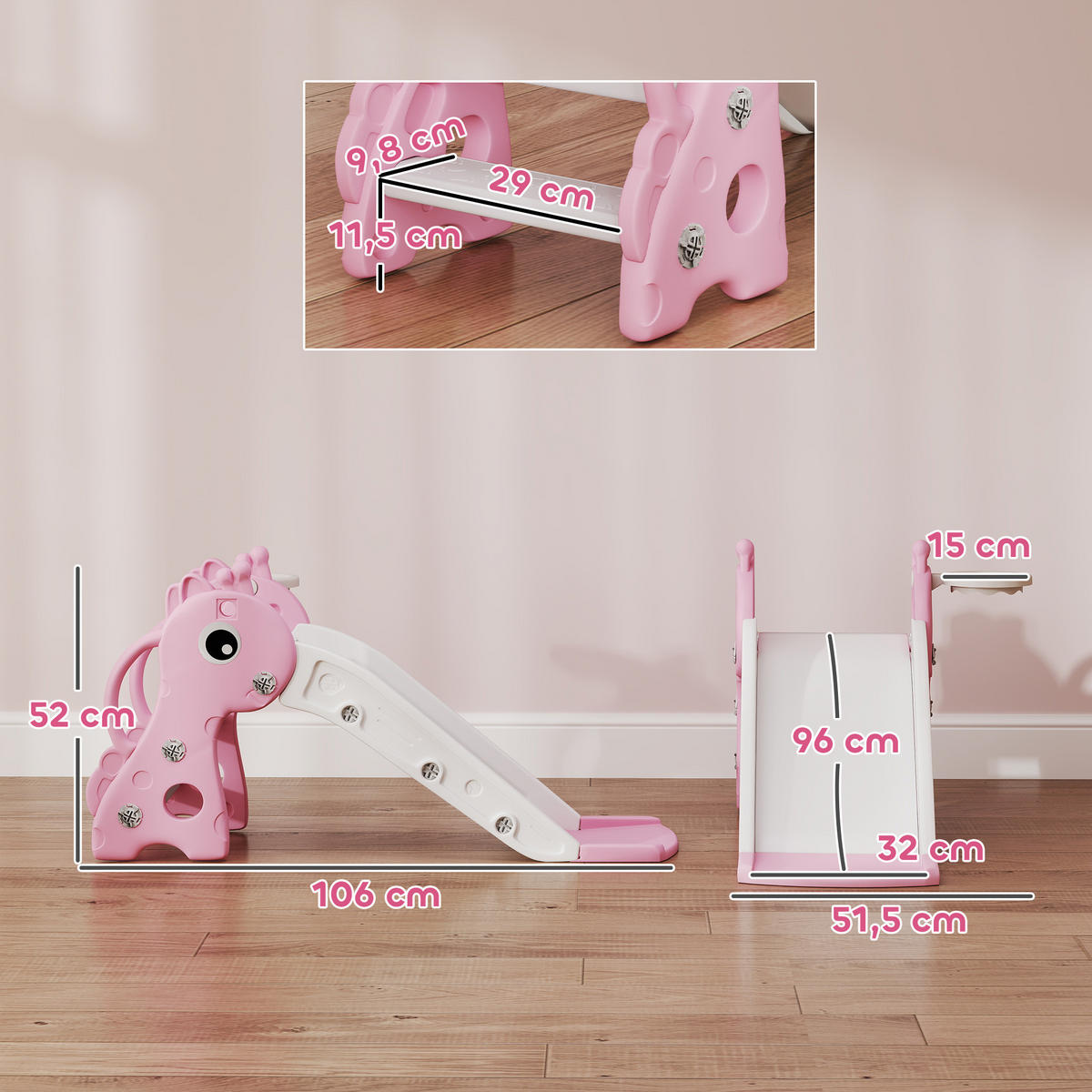 RUTSCHE Kunststoff Rosa - Rosa, Kunststoff (51.5/52/106cm) - AIYAPLAY