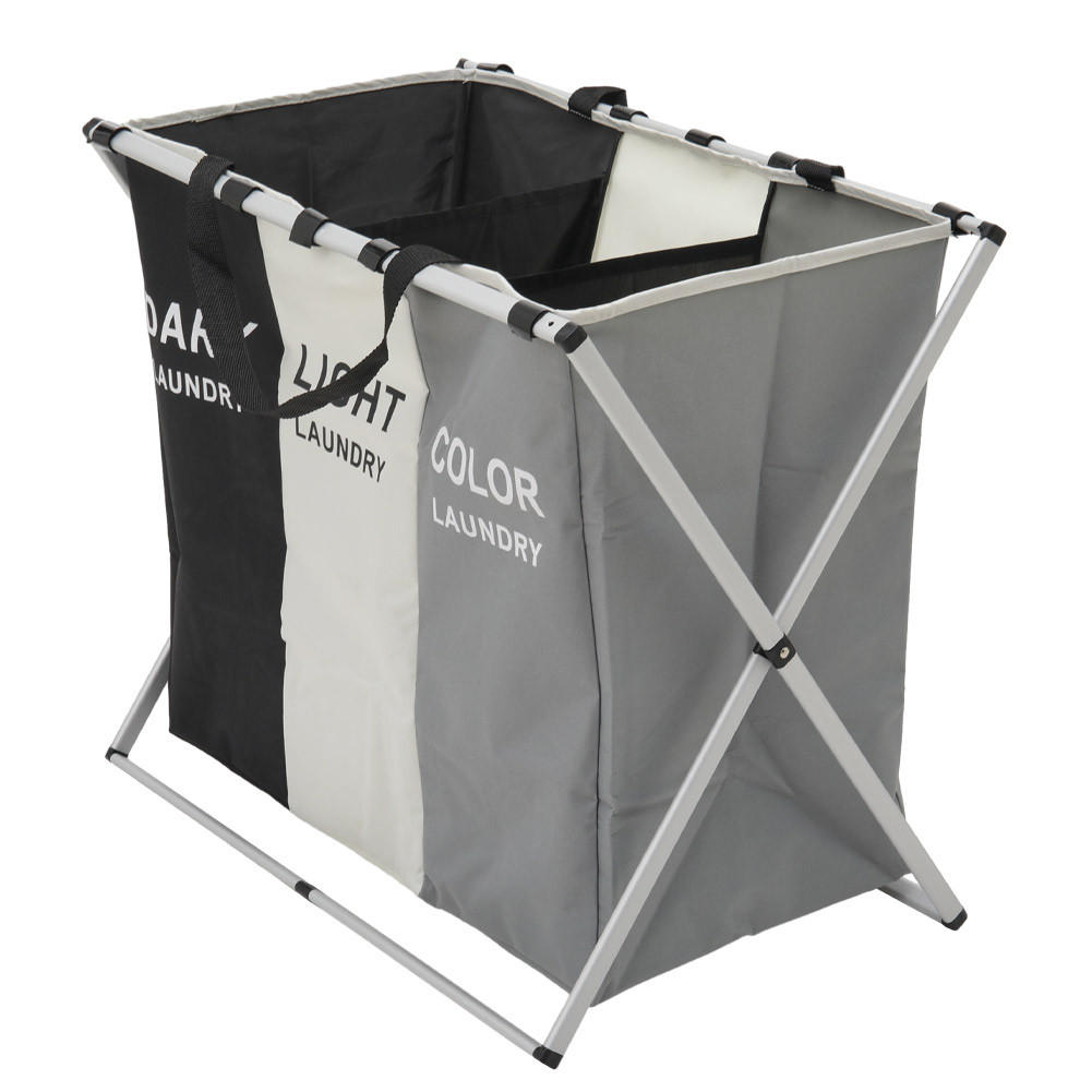 WÄSCHEKORB 3-Fächer faltbar Aluminiumrahmen 66×38×58cm - Weiß, Kunststoff (66/58/38cm) - Livingandhome