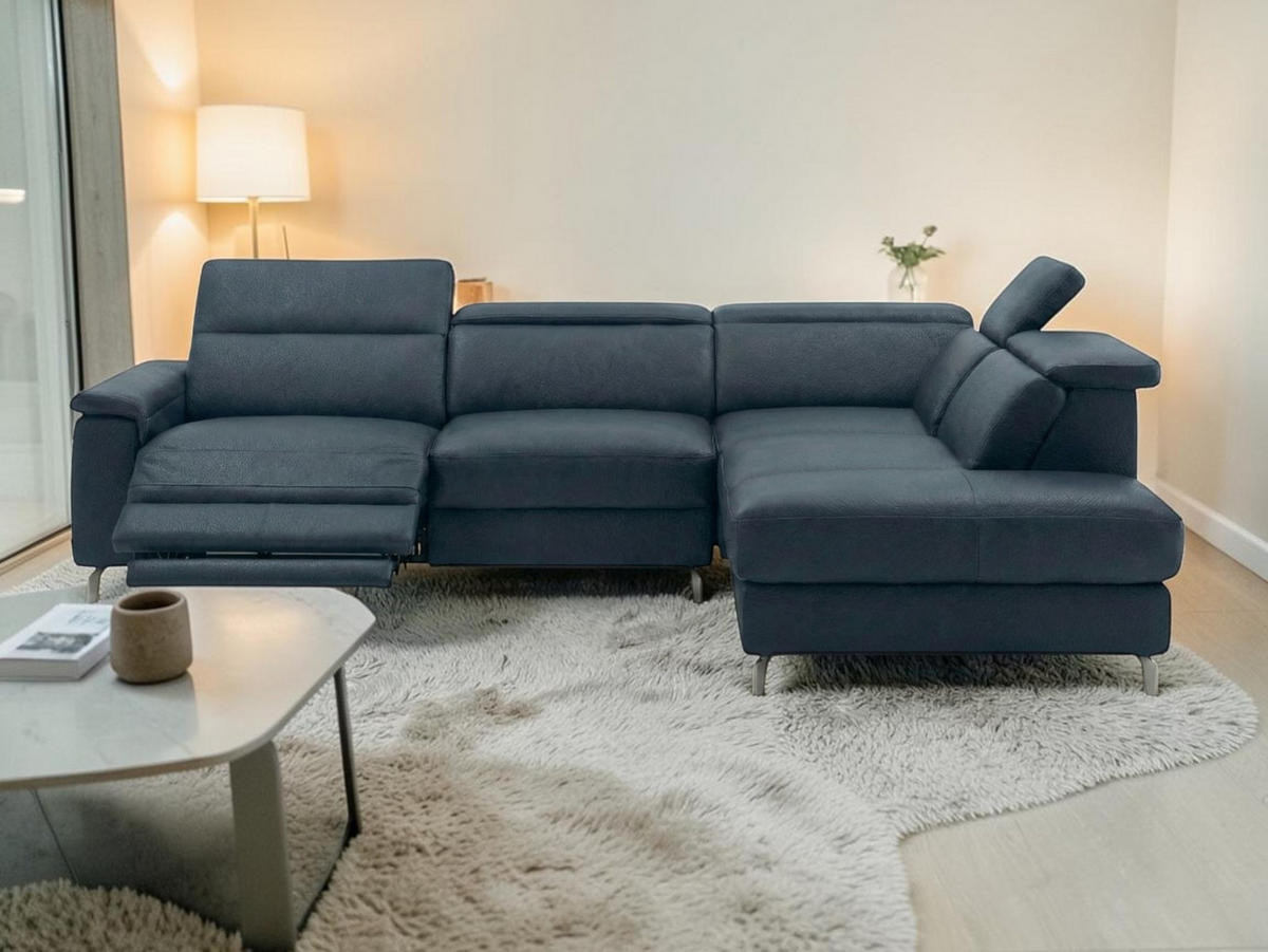 ECKSOFA Ambassador Echtleder mit 1 x Relaxfunktion Schwarz - Schwarz, Leder/Metall (272/224cm)