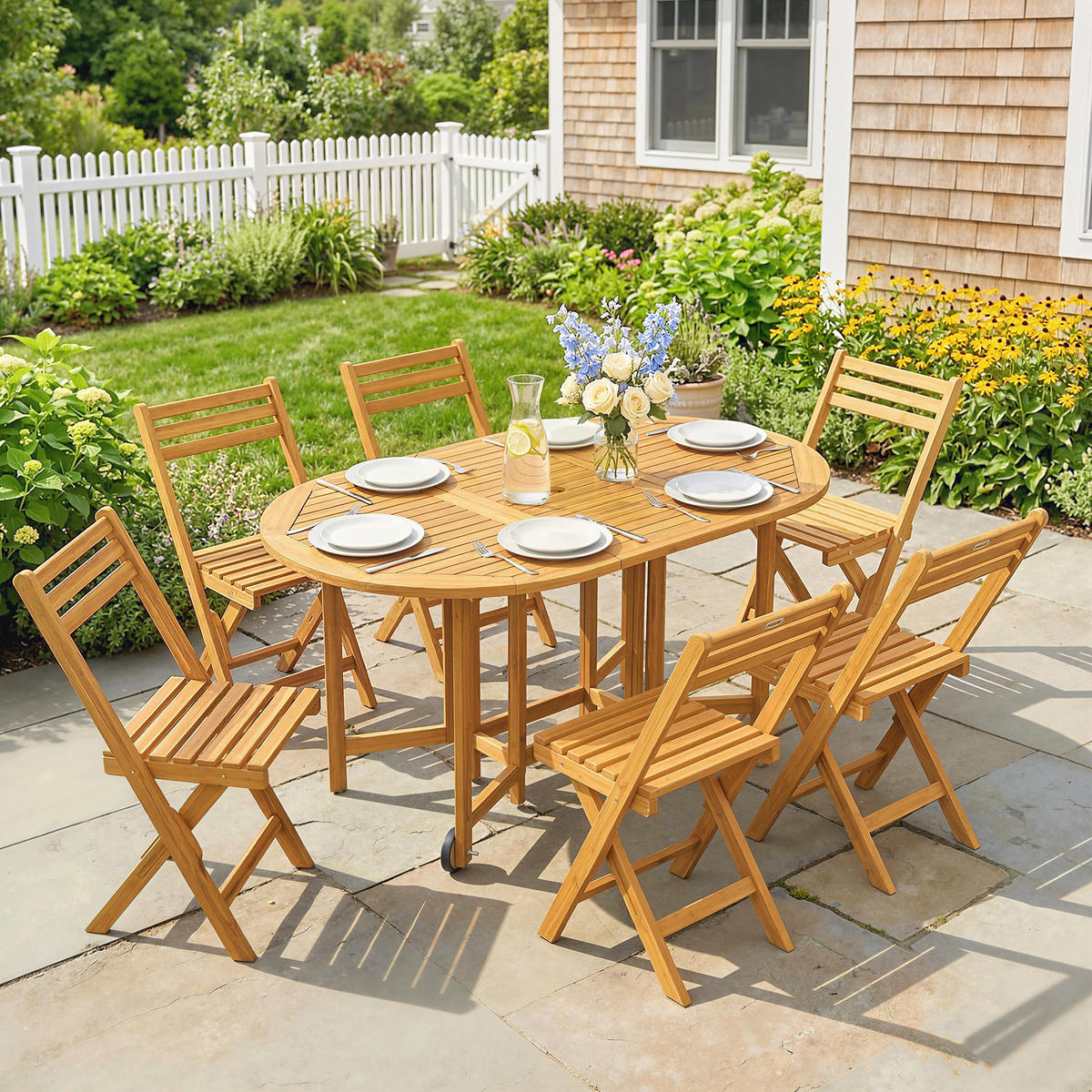 OUTDOOR-ESSGRUPPE 7er Set Akazienholz Naturholz - Akaziefarben, Holz - Outsunny