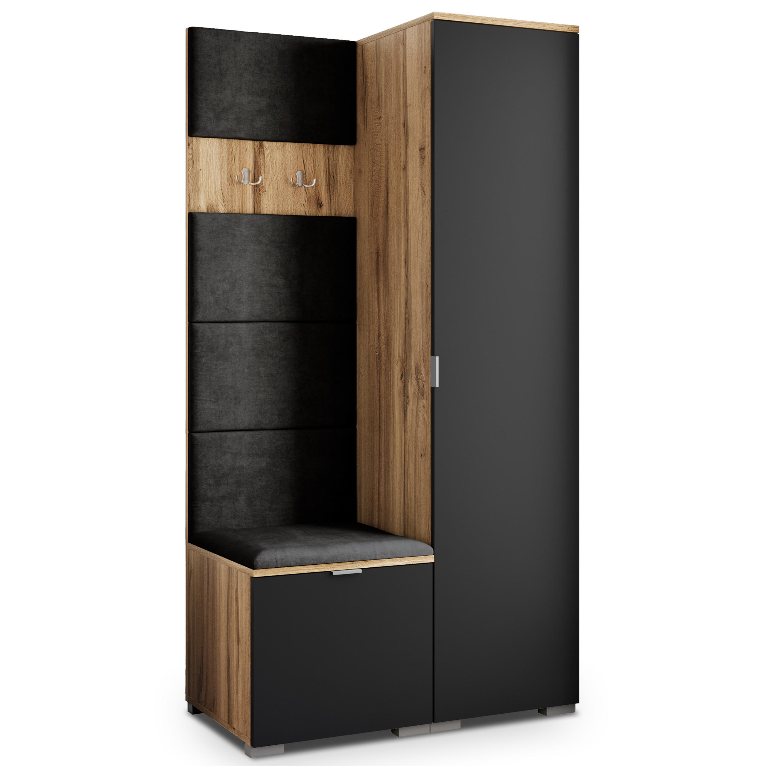 Masseno Garderobenschrank Eiche Wotan, Schwarz, Schwarz 95x181x51 cm