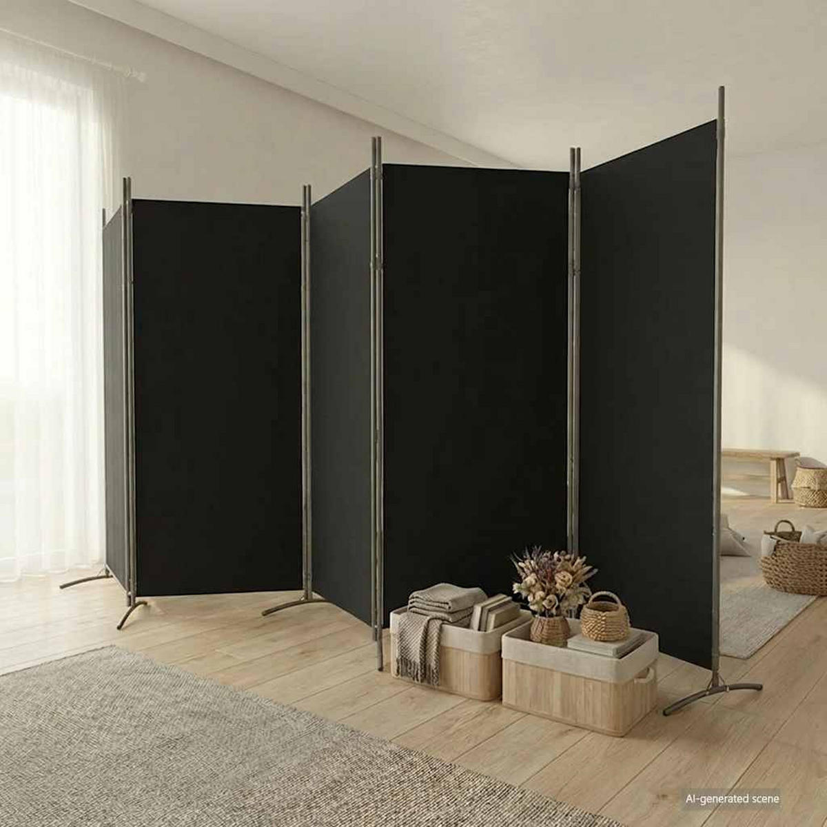 PARAVENT 5-teilig Schwarz 433/180 Cm Stoff - Schwarz, Textil (433/180/0.1cm) - vidaXL