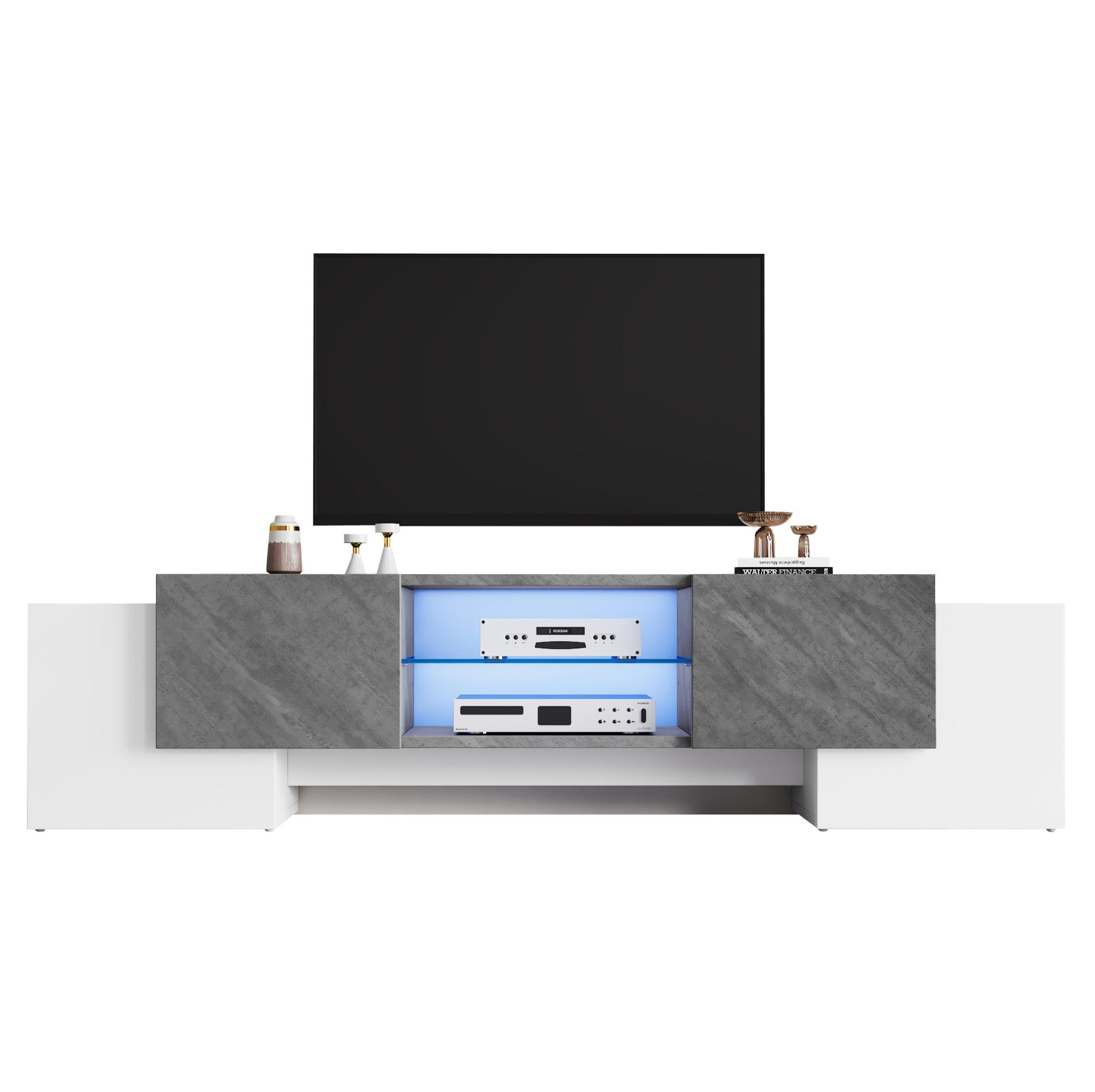 TV-ELEMENT mit LED und Stauraum 180 x 40 x 46,5 cm Weiß Grau - Weiß, Holzwerkstoff (40/46.5/180cm) - Beauniv