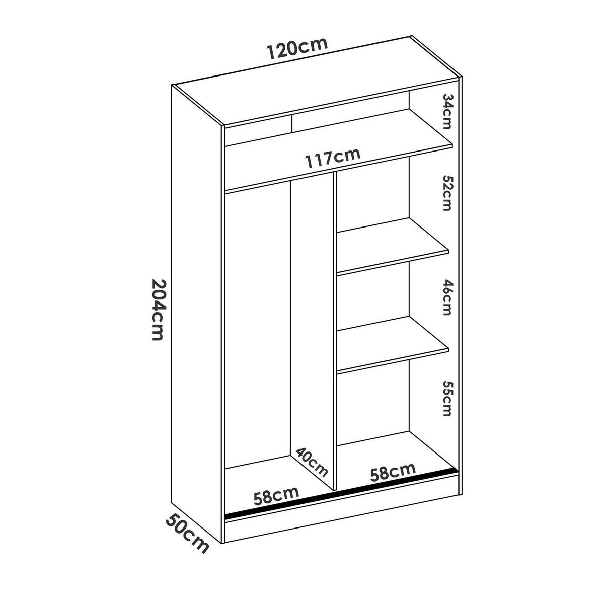 KLEIDERSCHRANK 2 TÜREN Holz-Effekt Weiß, Eiche 50/120/204 cm - Weiß, Holzwerkstoff (120/204/50cm) - DMORA