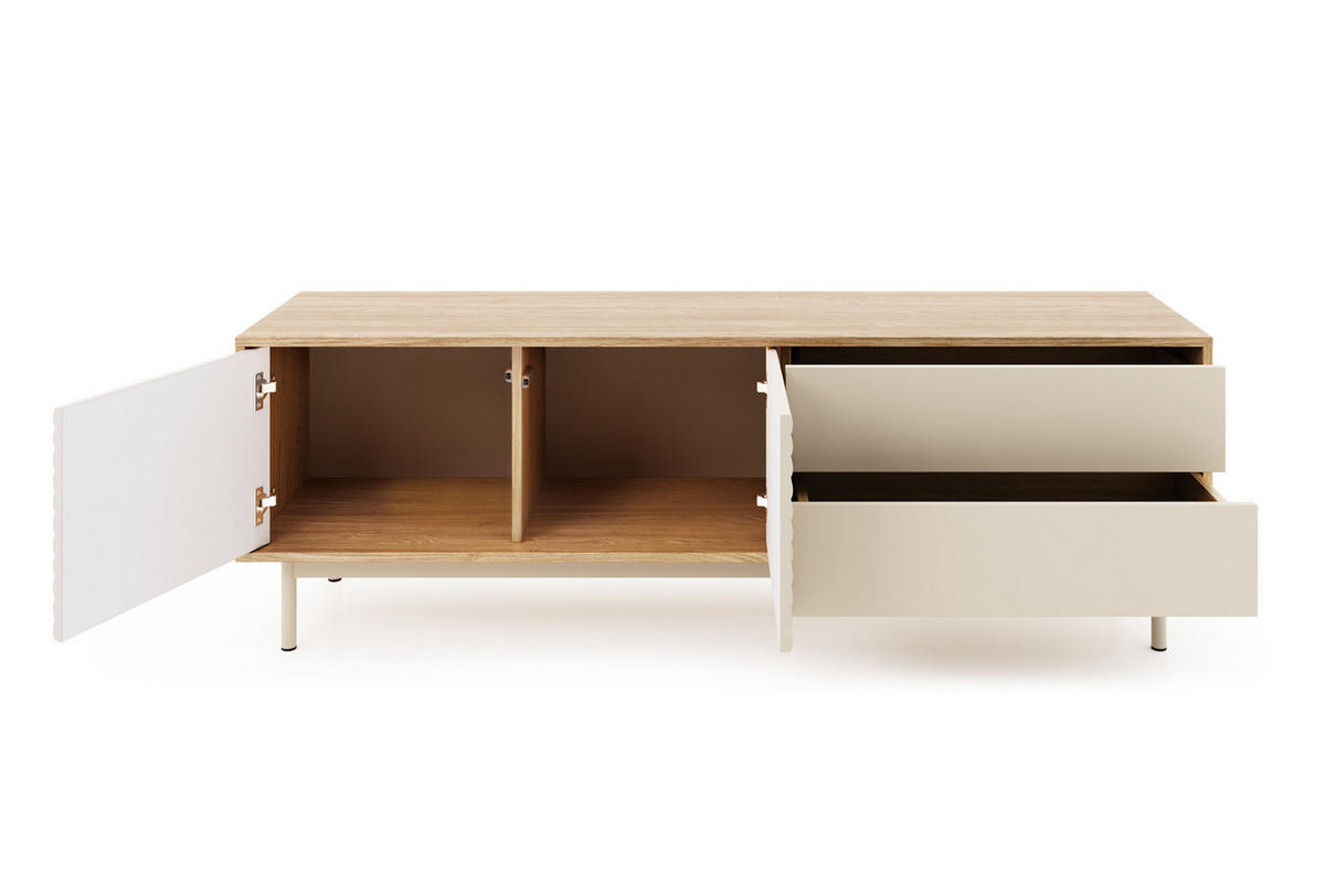 TV-LOWBOARD TOGY 04 160 cm breit in Kaschmir / Geölter Eiche mit LED Beleuchtung - Kaschmir/Eichefarben, Holzwerkstoff (160/53/40cm) - Deine Möbel 24