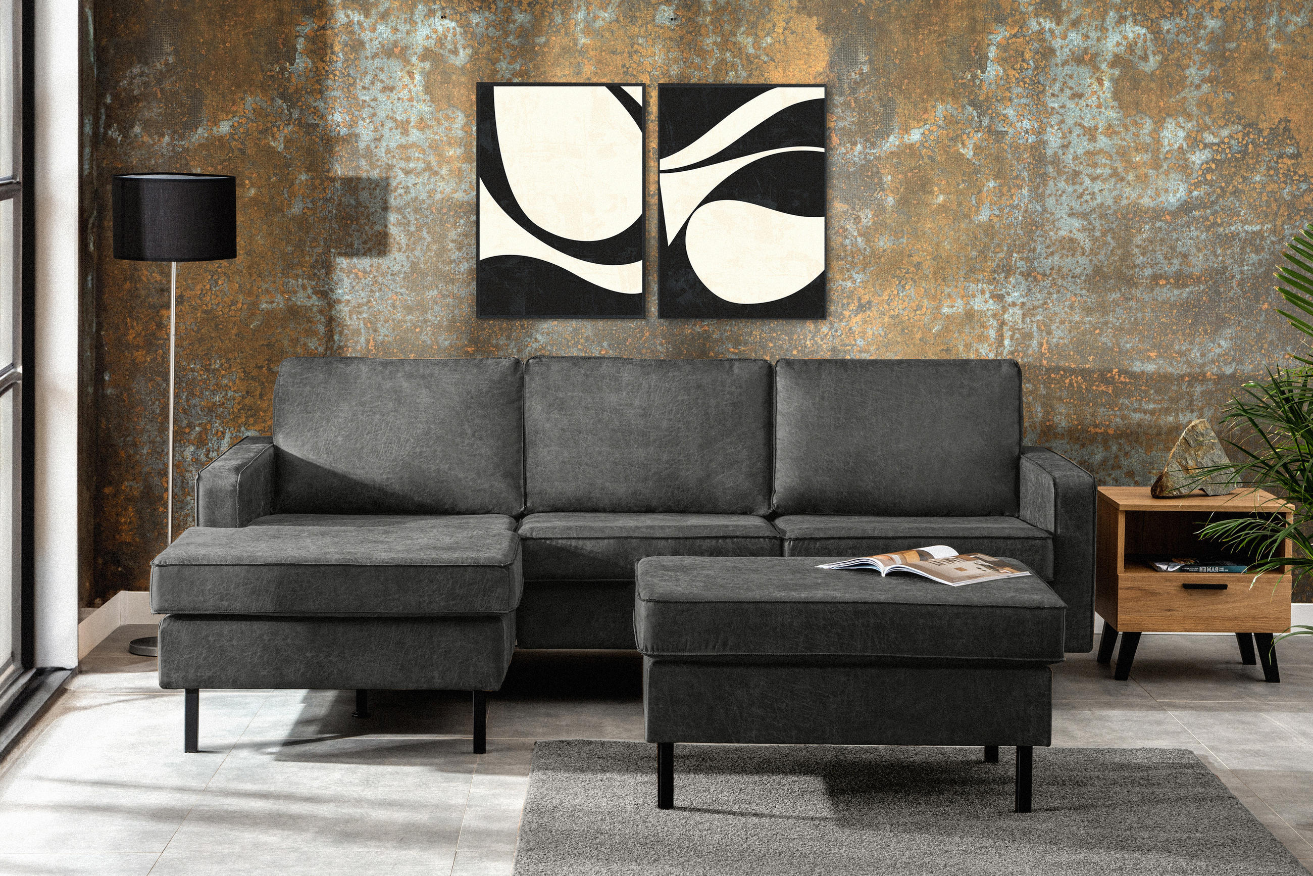 Thumbnail - Konsimo® Ecksofa-Links, Dunkelgrau, Textil, L-Form,L-Form, 234x160 cm, Hergestellt in Europa, Wohnzimmer, Sofas & Couche...